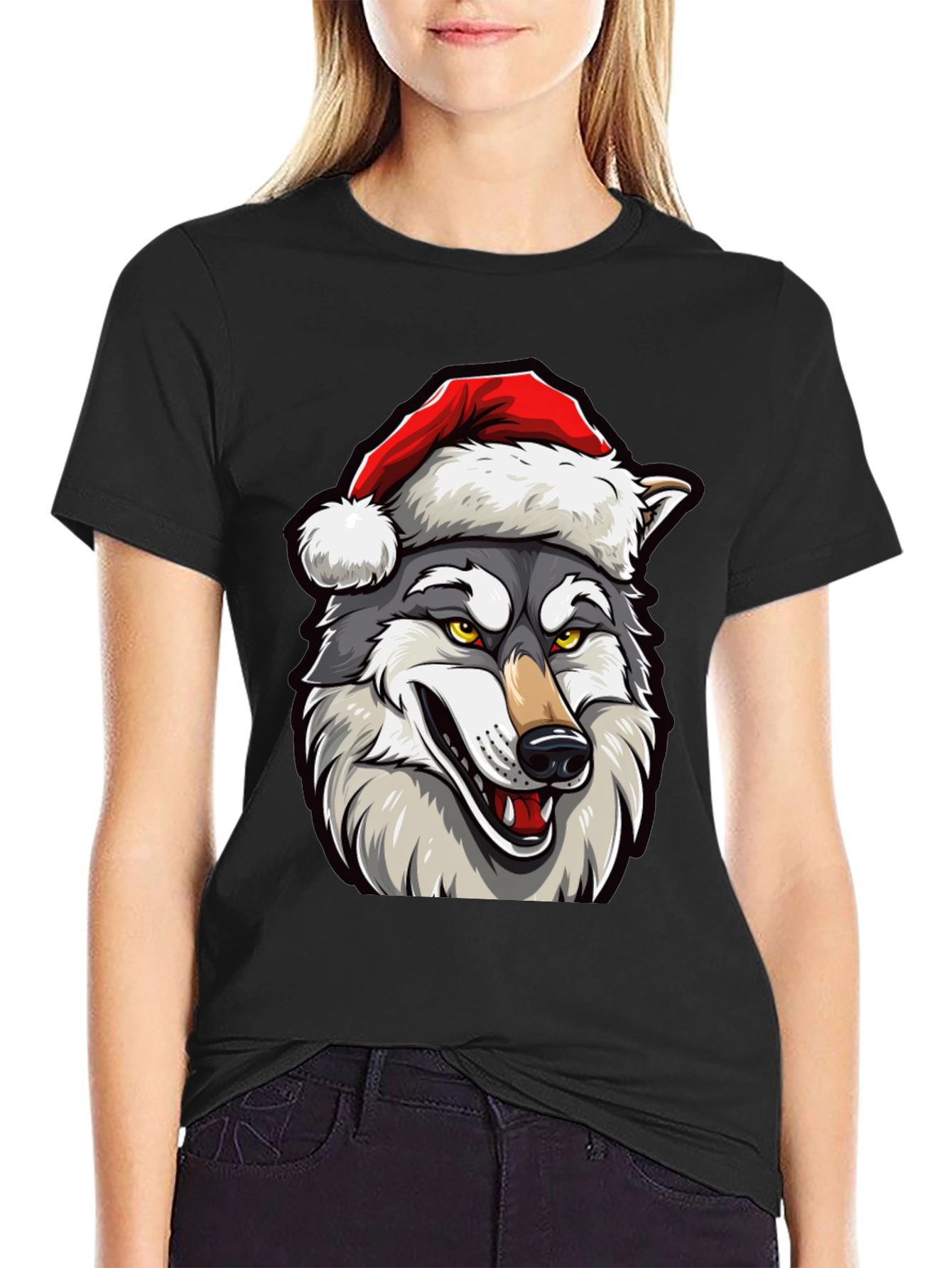 Wolf Santa Hat T-Shirt - Holiday Festive Style