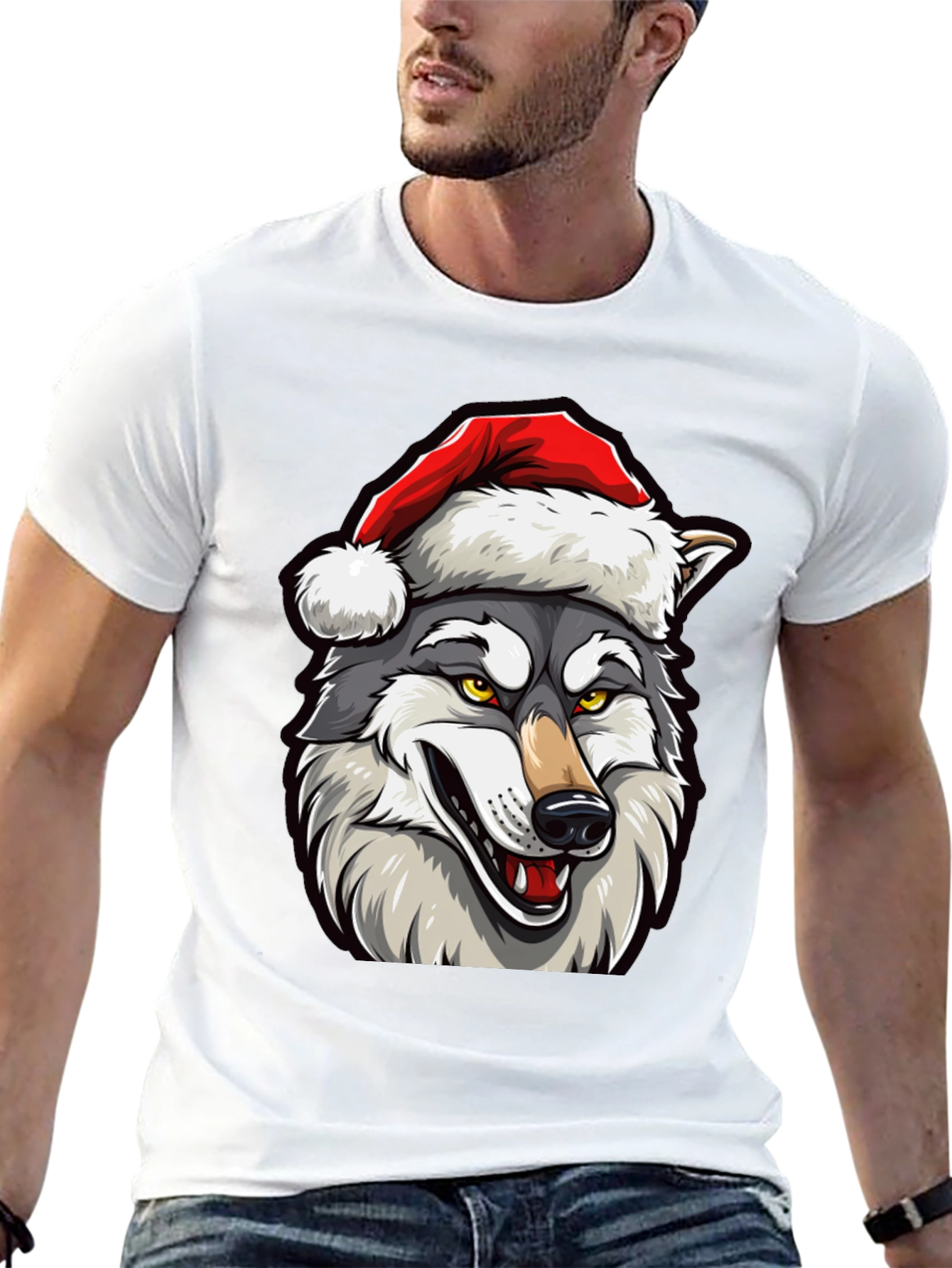 Wolf Santa Hat T-Shirt - Holiday Festive Style