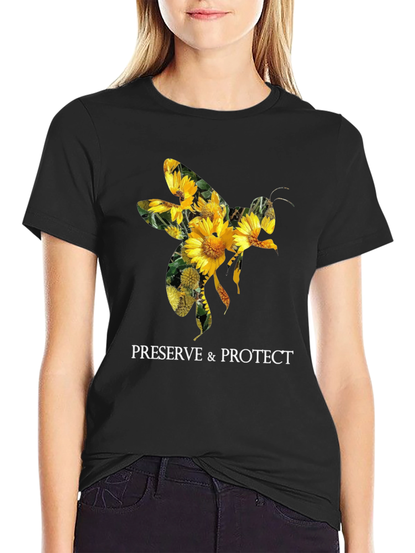 Preserve & Protect Bee Sunflower Graphic T-Shirt