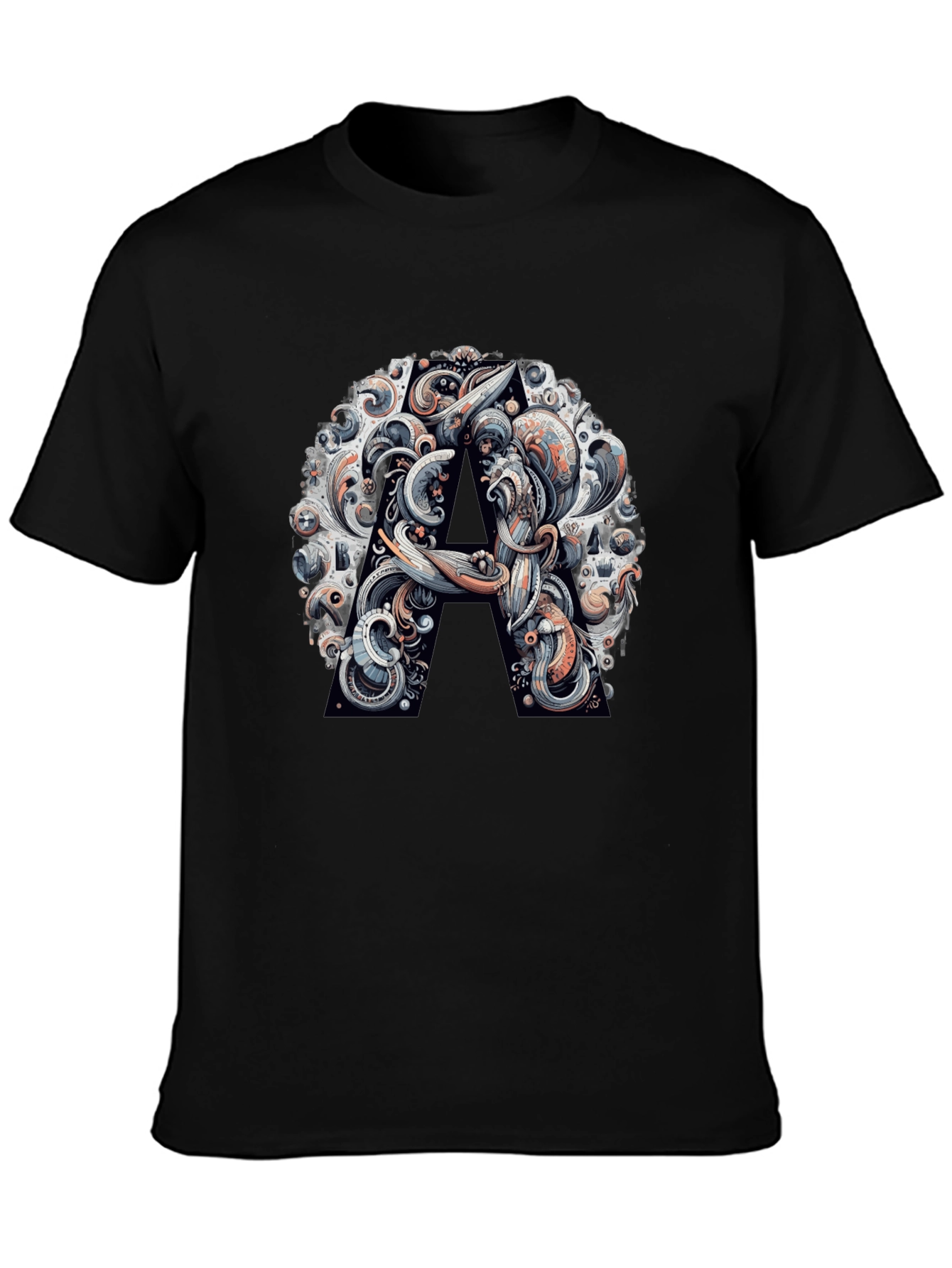 Abstract Letter A Graphic Black T-Shirt