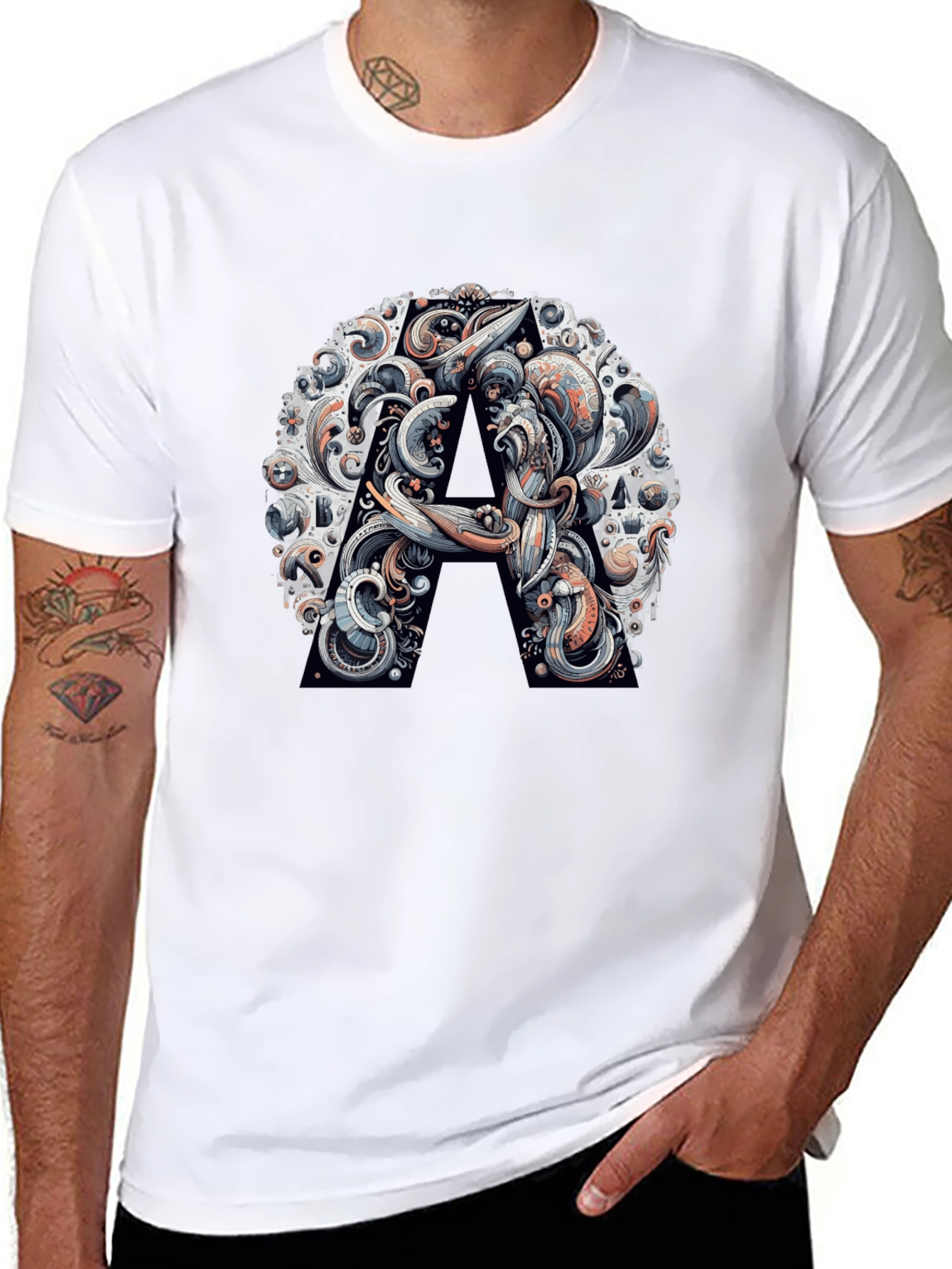 Abstract Letter A Graphic Black T-Shirt