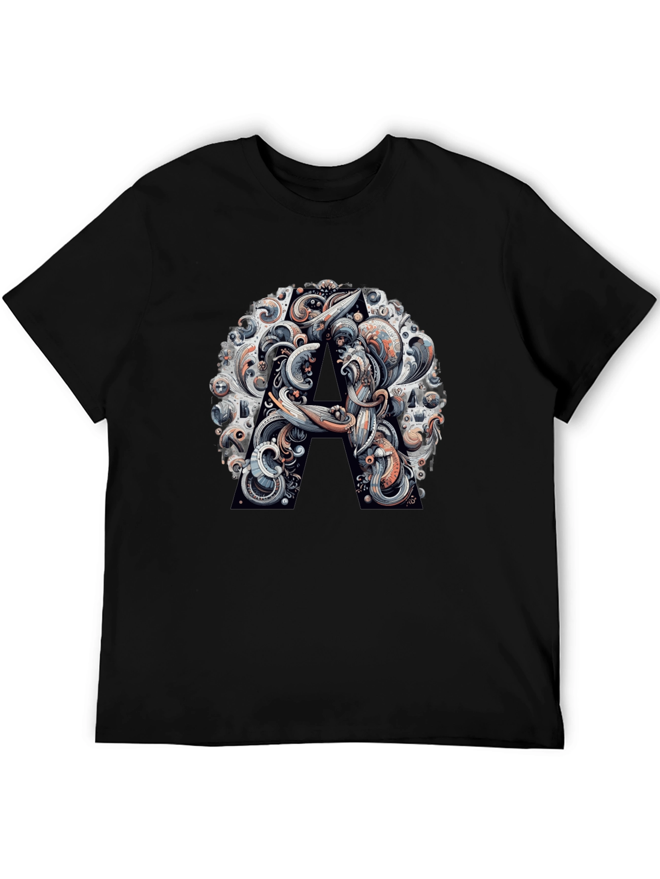 Abstract Letter A Graphic Black T-Shirt