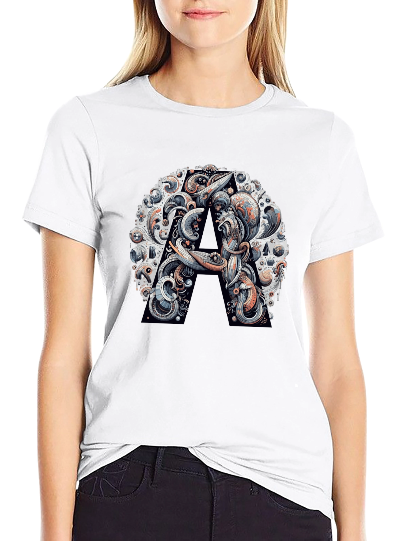 Abstract Letter A Graphic Black T-Shirt