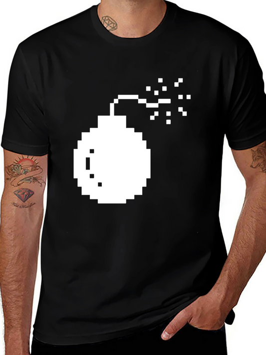 Pixel Bomb Graphic Tee - Black Short Sleeve Cotton Shirt