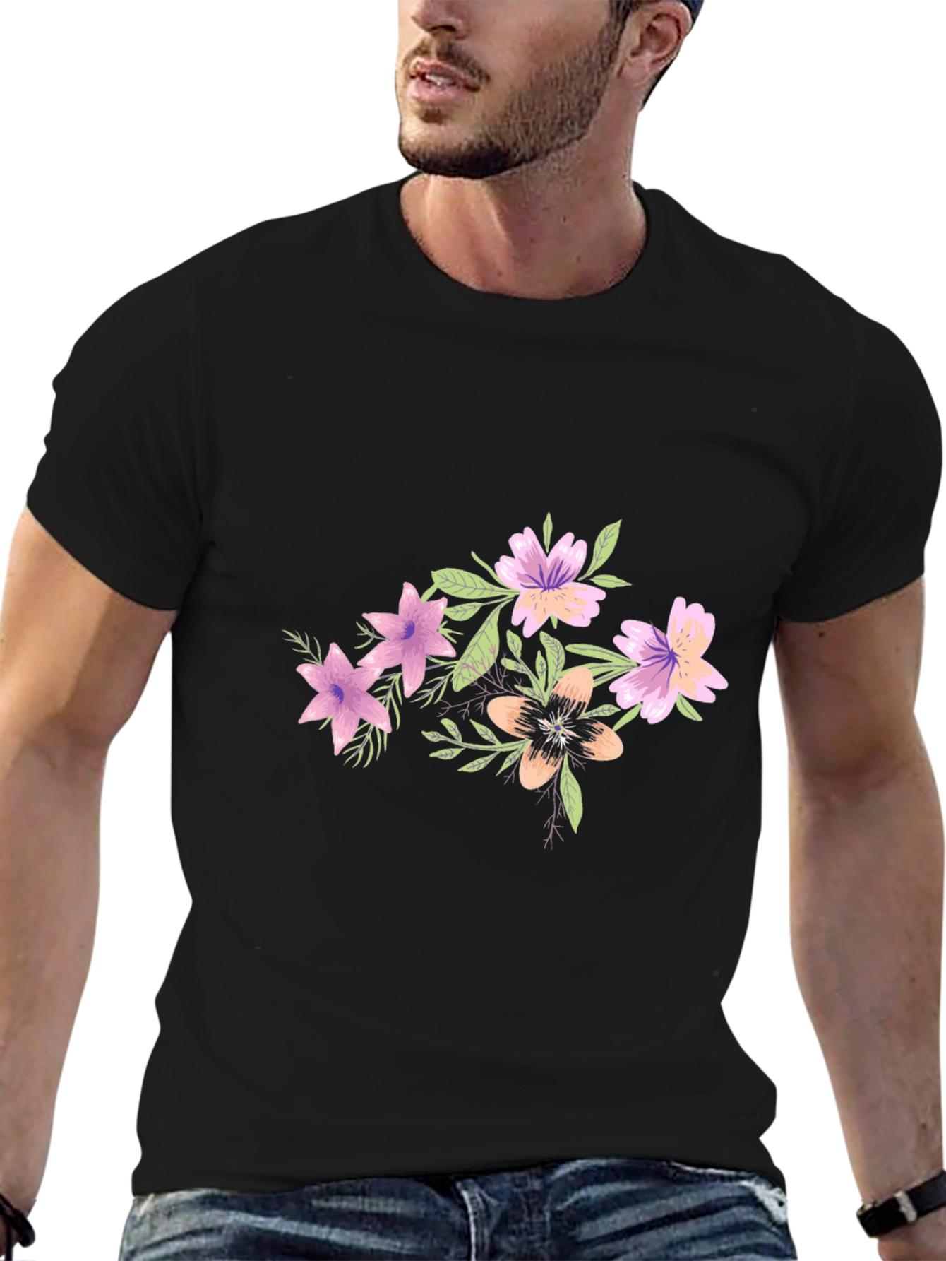 Floral Graphic Tee - Black Cotton Blend