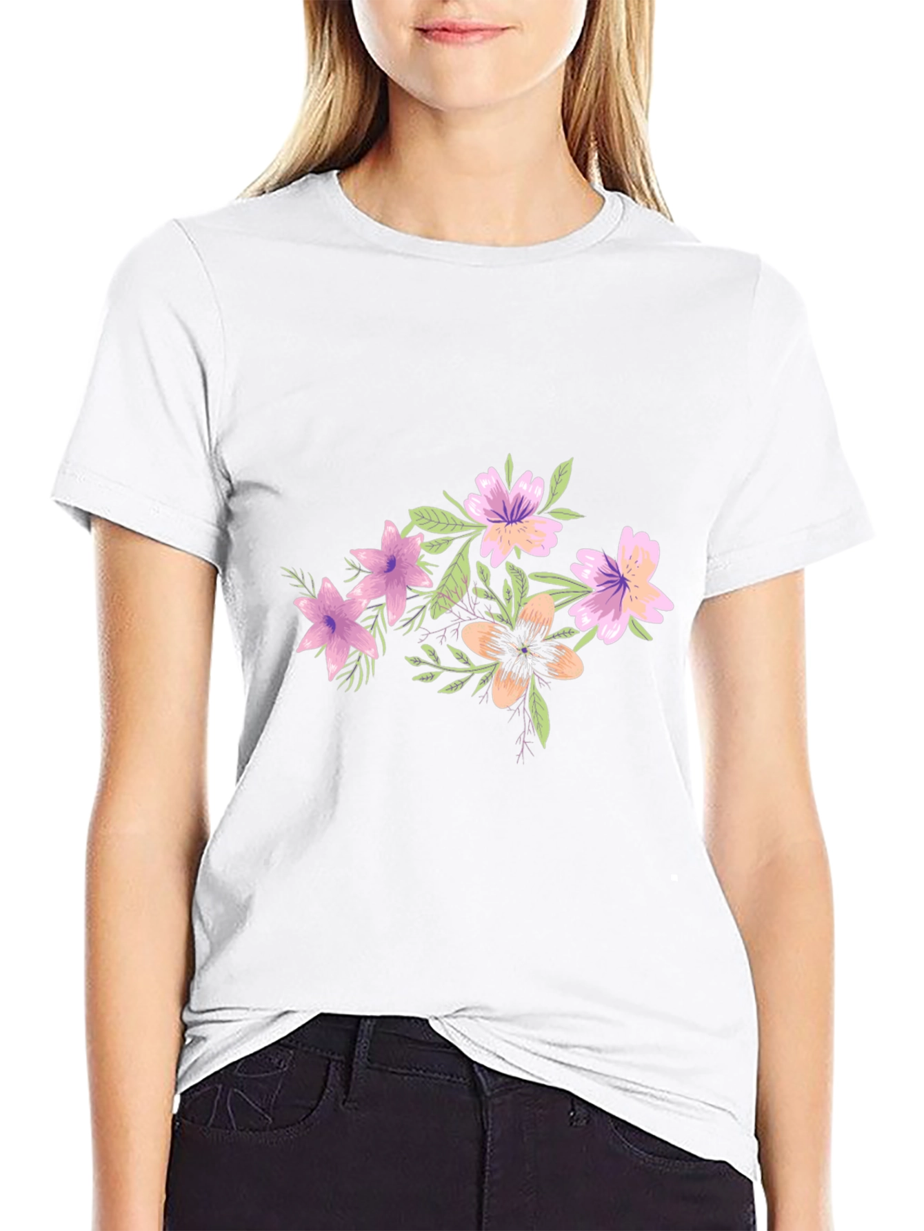 Floral Graphic Tee - Black Cotton Blend