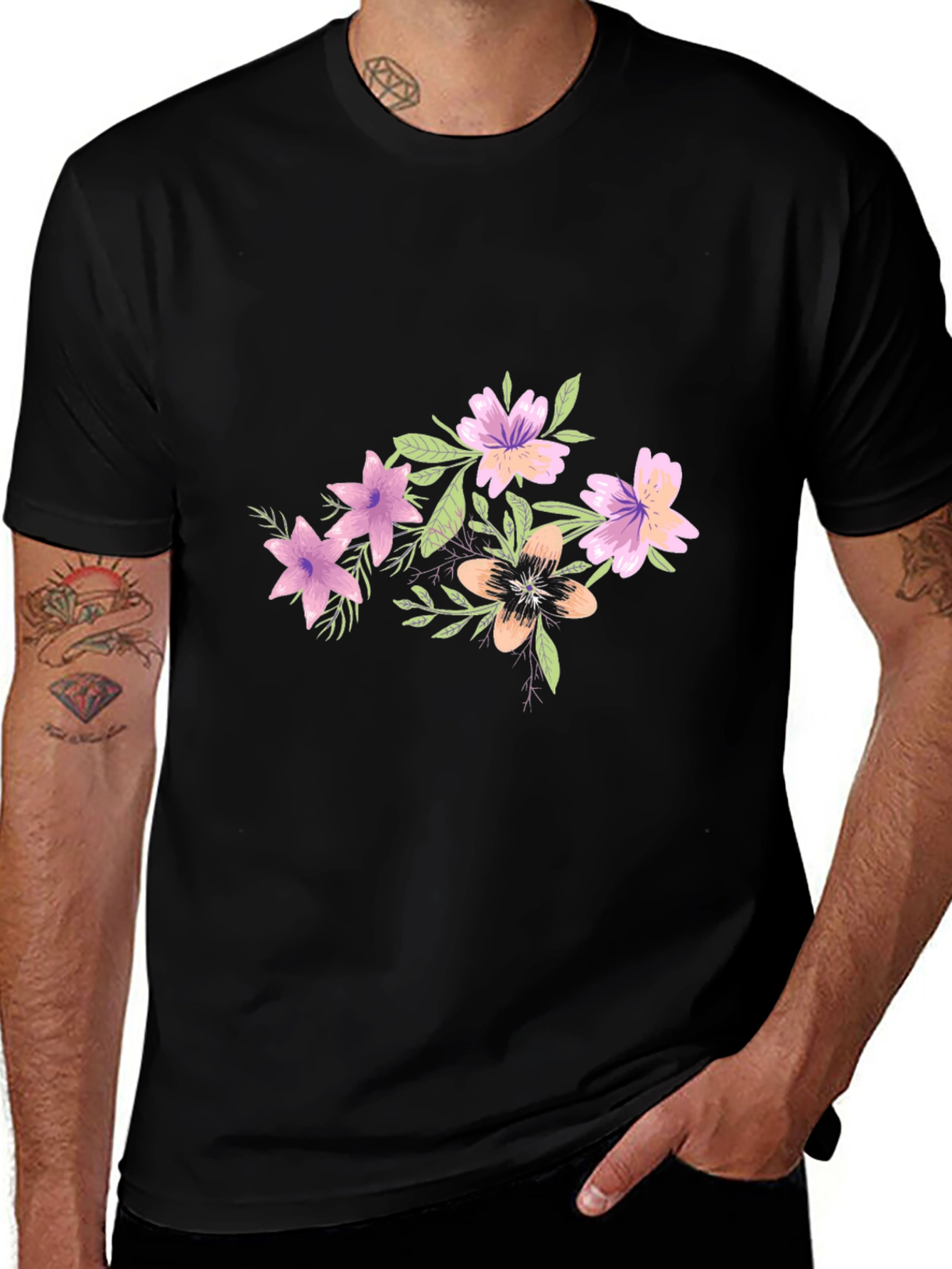 Floral Graphic Tee - Black Cotton Blend