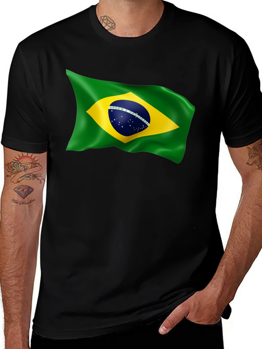 Brazilian Flag Graphic T-Shirt - Black Crew Neck Tee