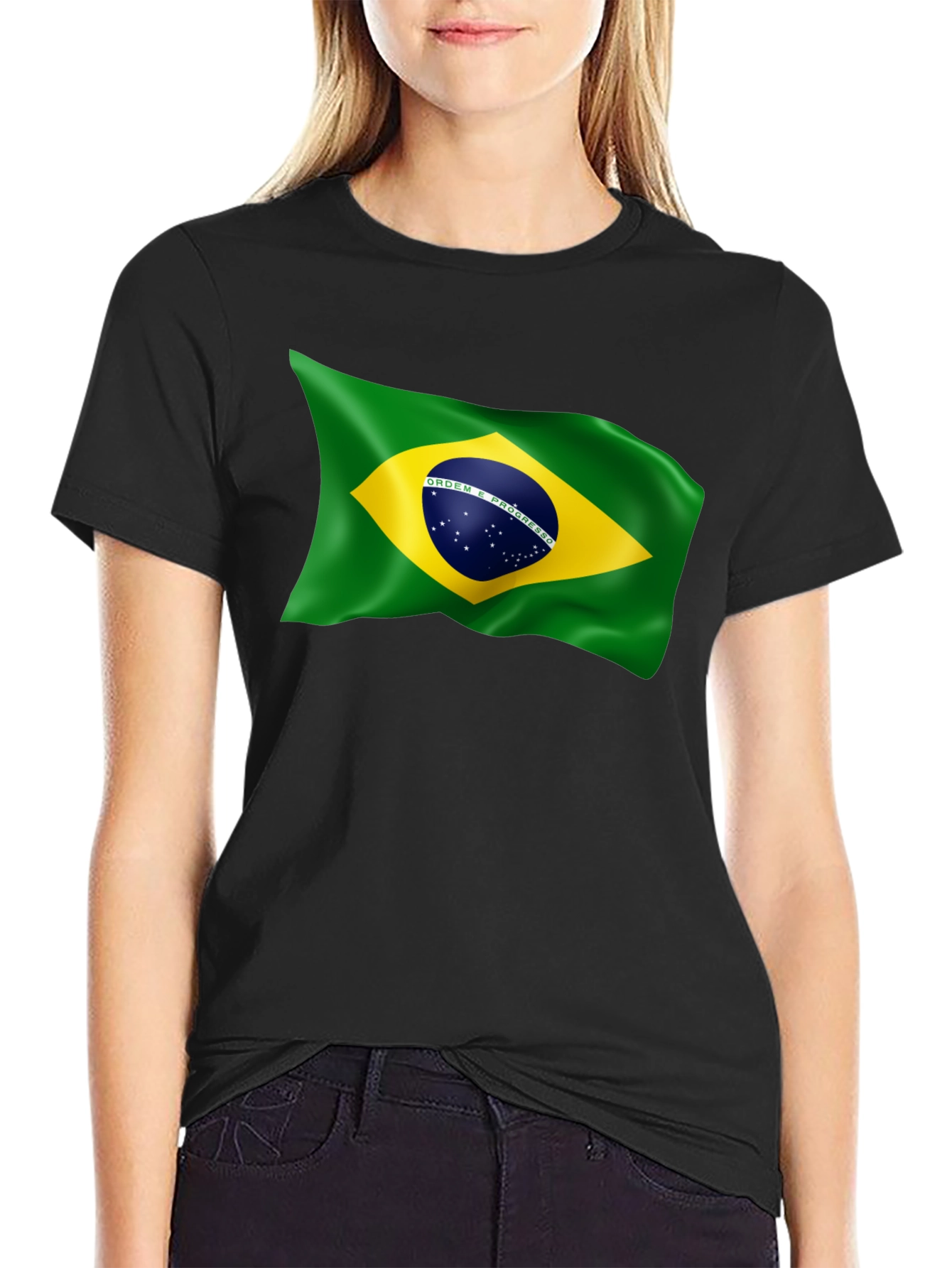 Brazilian Flag Graphic T-Shirt - Black Crew Neck Tee