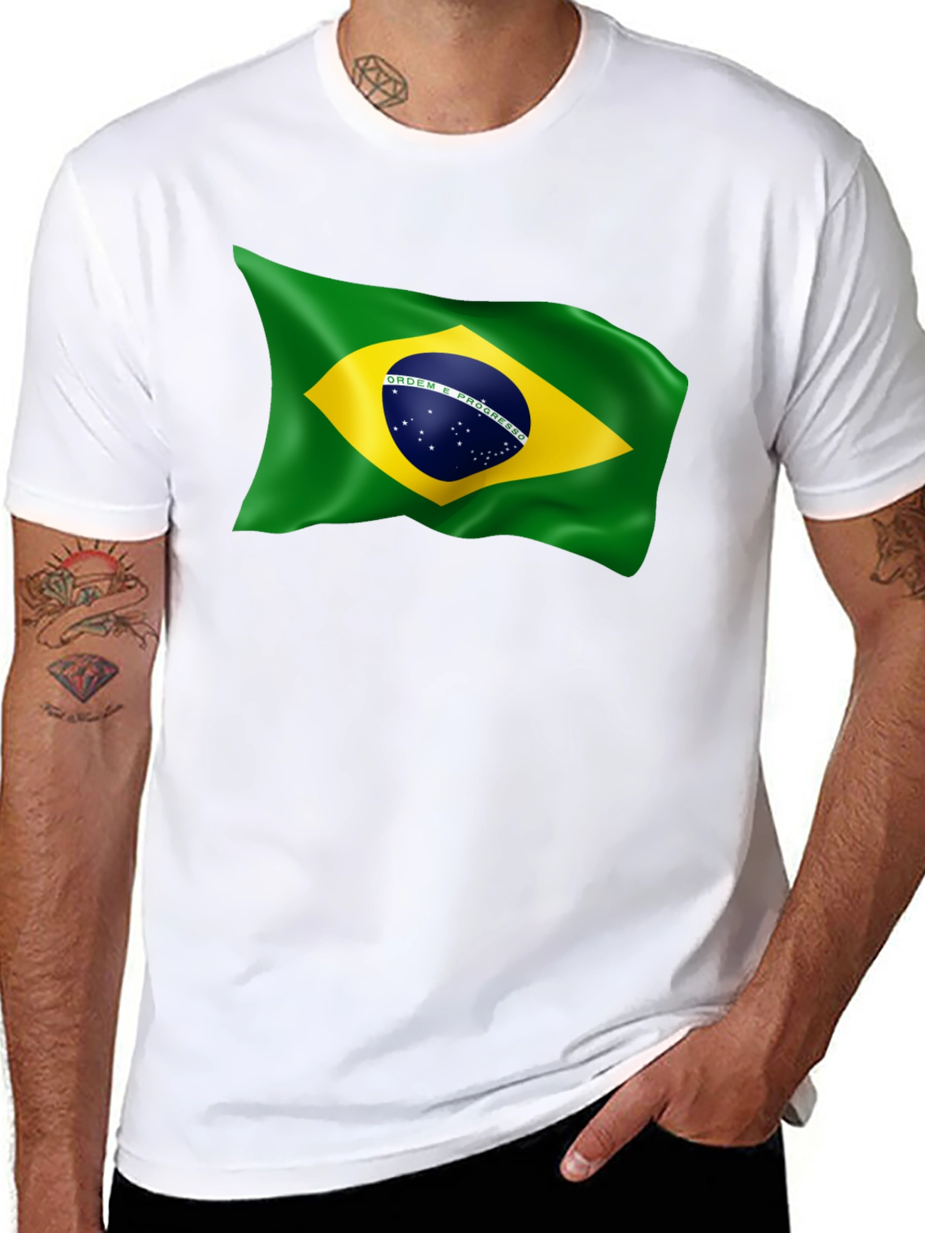 Brazilian Flag Graphic T-Shirt - Black Crew Neck Tee