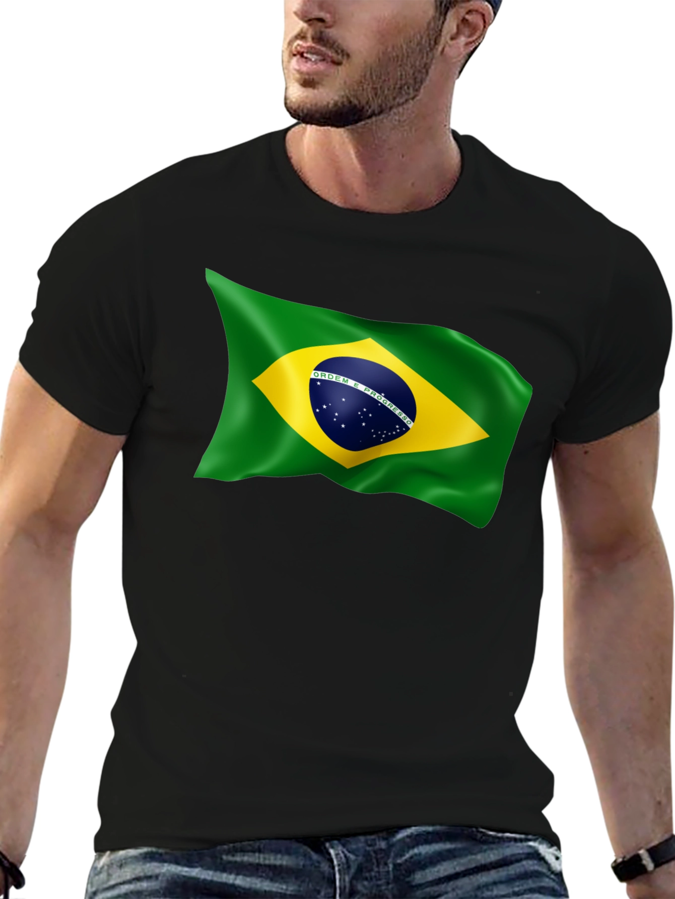 Brazilian Flag Graphic T-Shirt - Black Crew Neck Tee