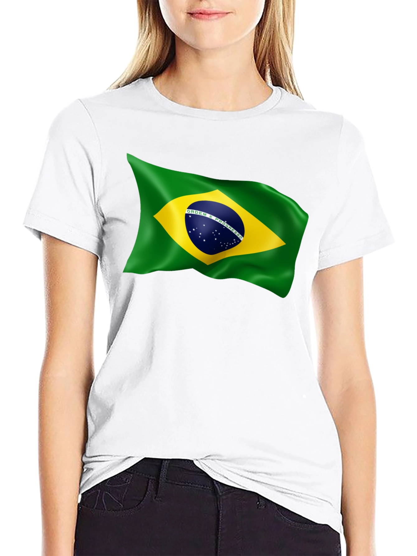 Brazilian Flag Graphic T-Shirt - Black Crew Neck Tee