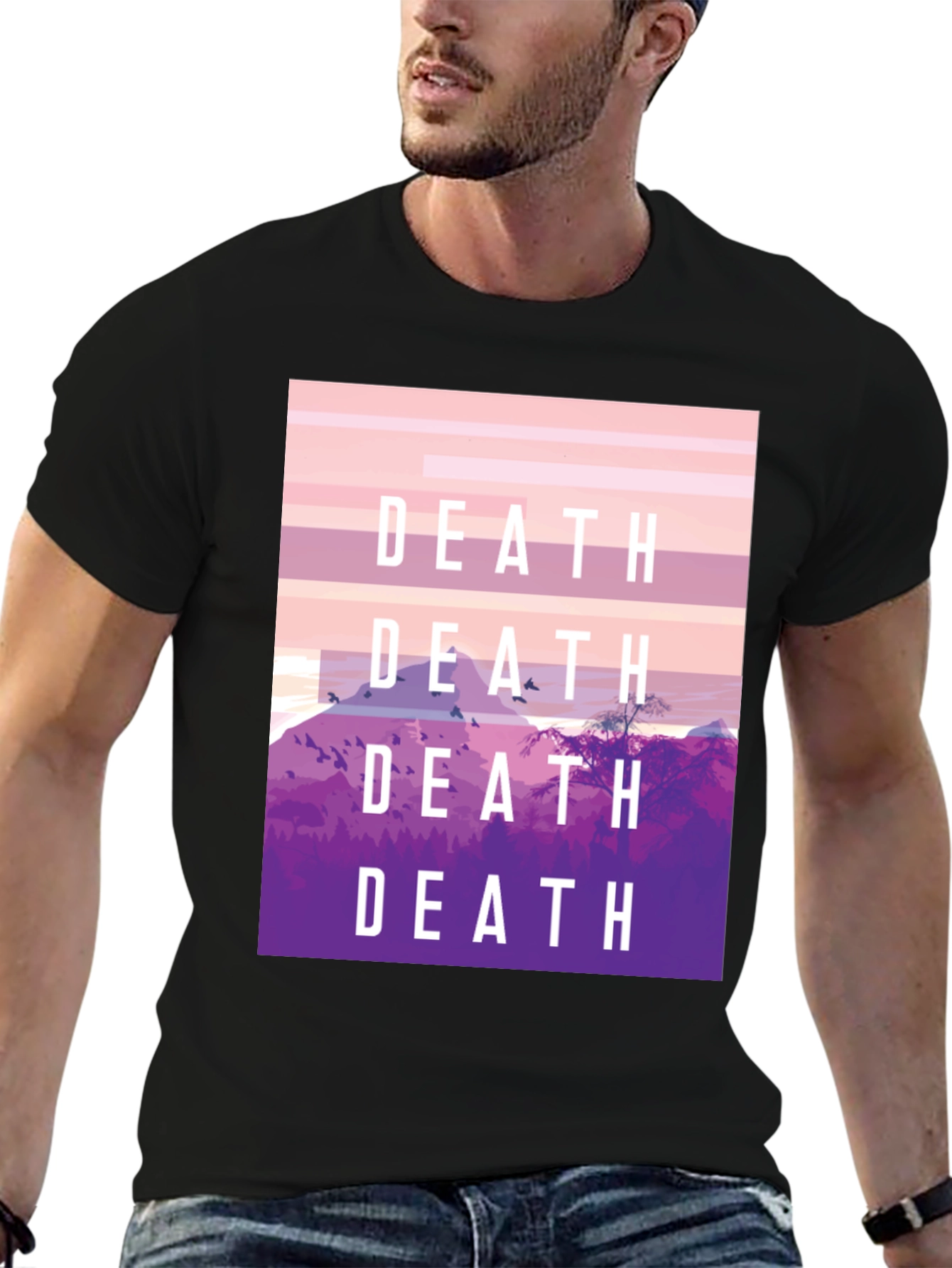 Death Graphic Tee - Artistic Mountain Scene T-Shirt