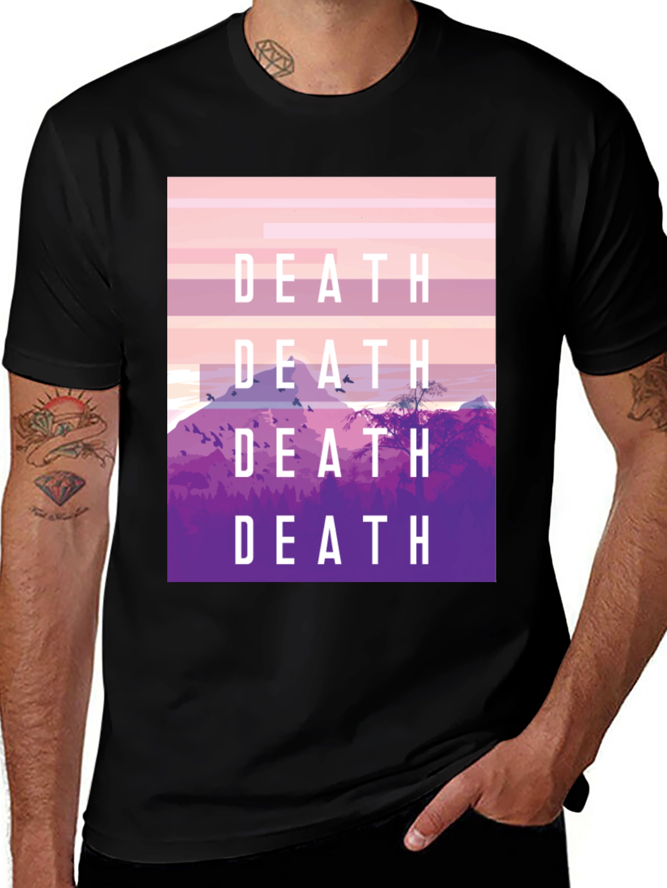 Death Graphic Tee - Artistic Mountain Scene T-Shirt