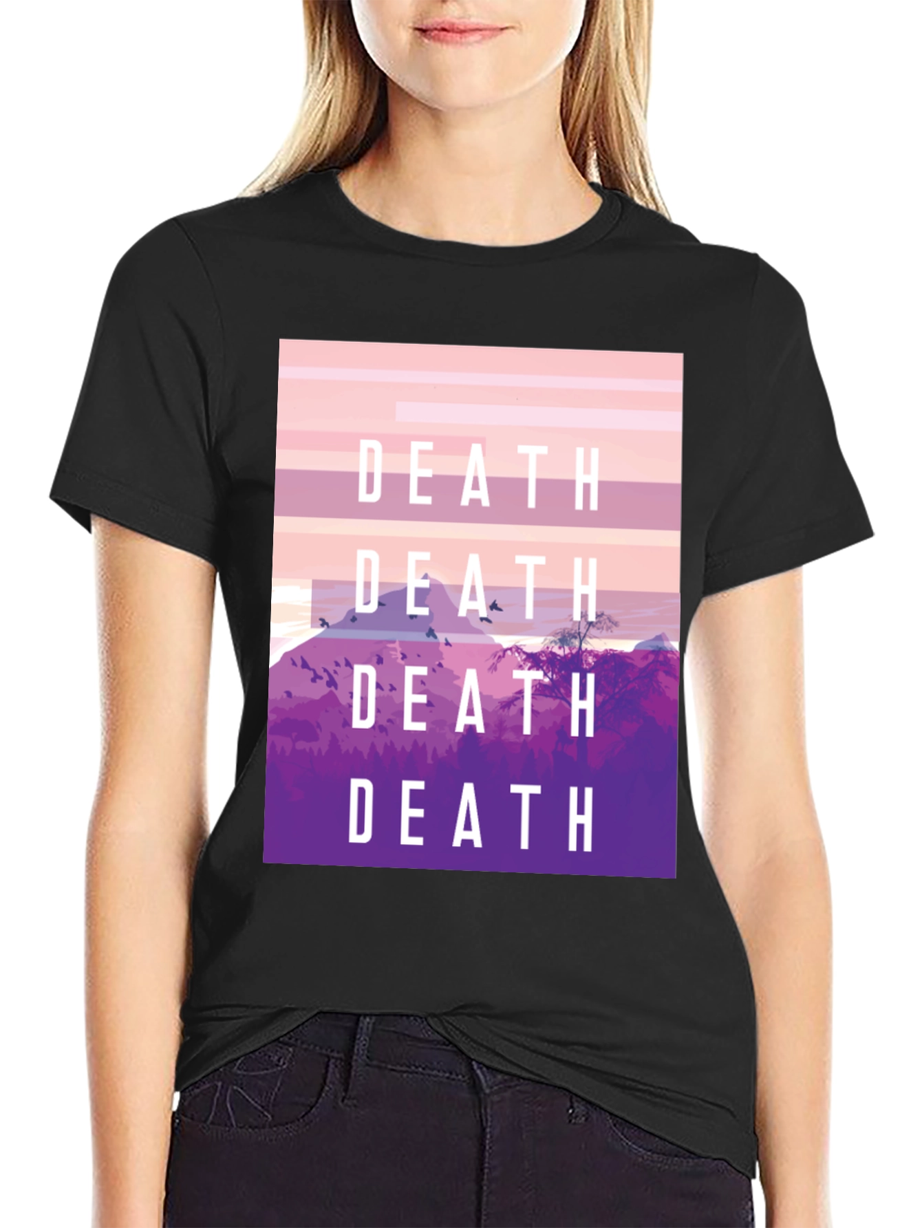 Death Graphic Tee - Artistic Mountain Scene T-Shirt