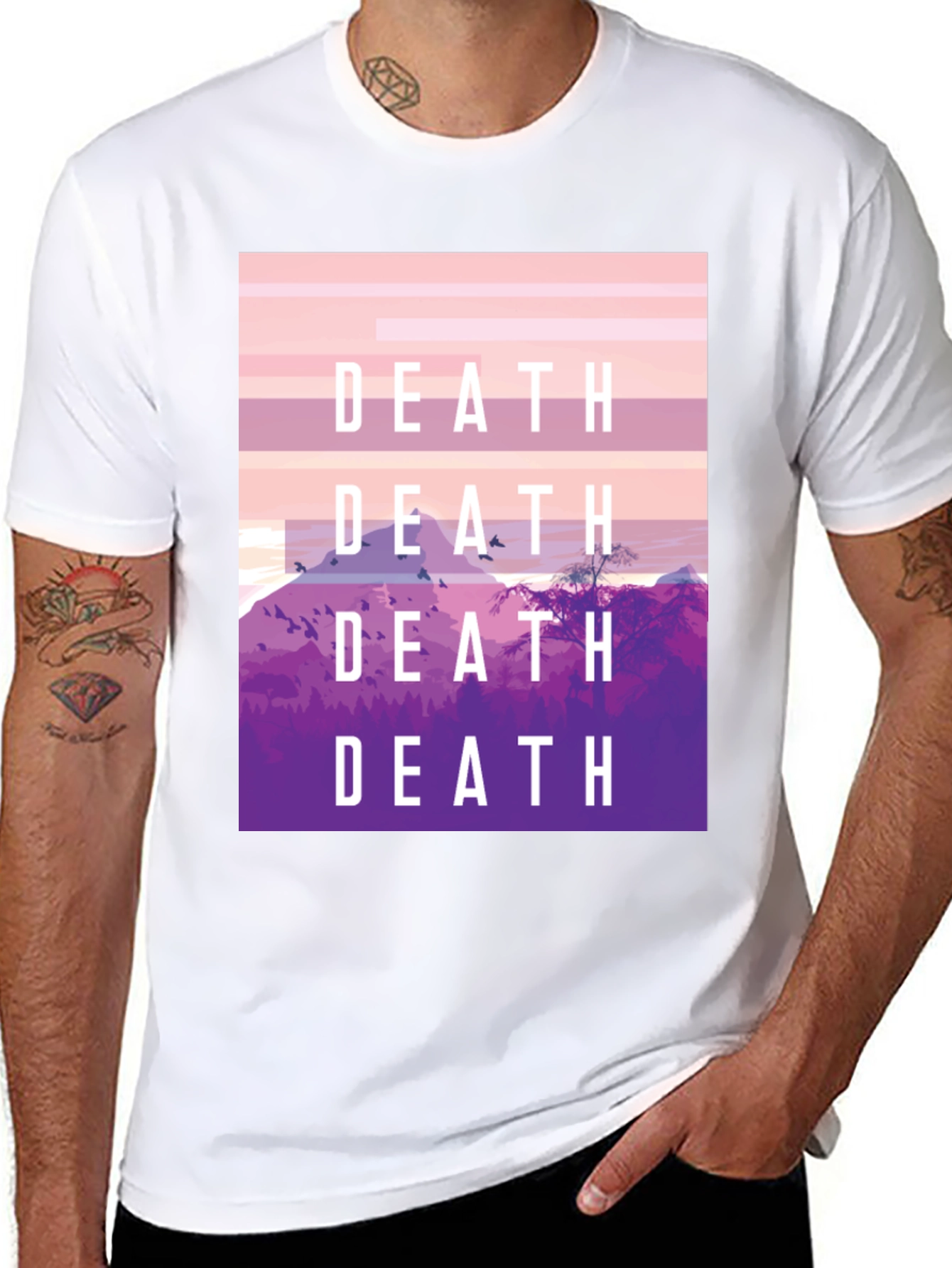 Death Graphic Tee - Artistic Mountain Scene T-Shirt