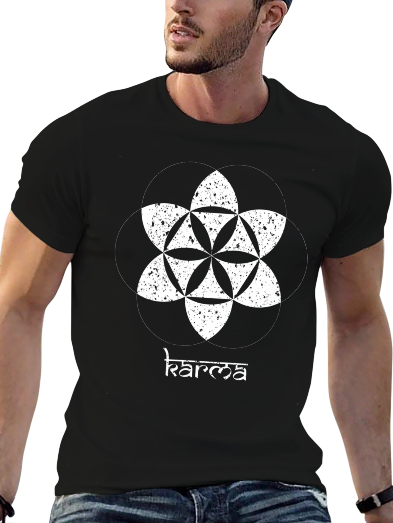 Karma Flower of Life Graphic T-Shirt - Black