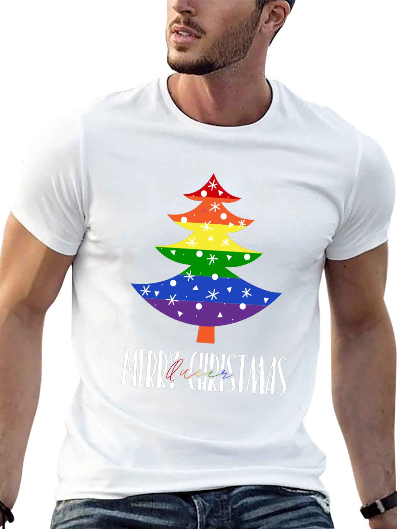 LGBTQ Rainbow Christmas Tree Graphic Tee