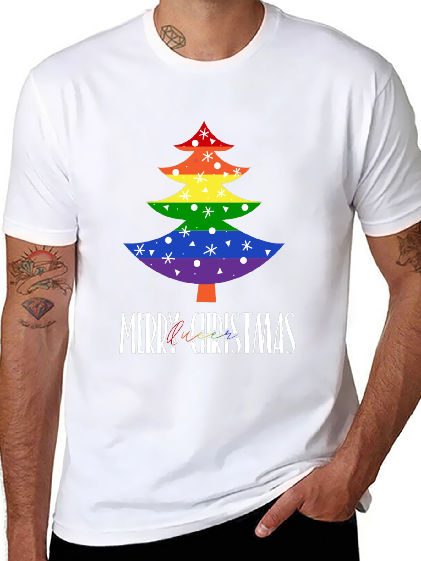 LGBTQ Rainbow Christmas Tree Graphic Tee