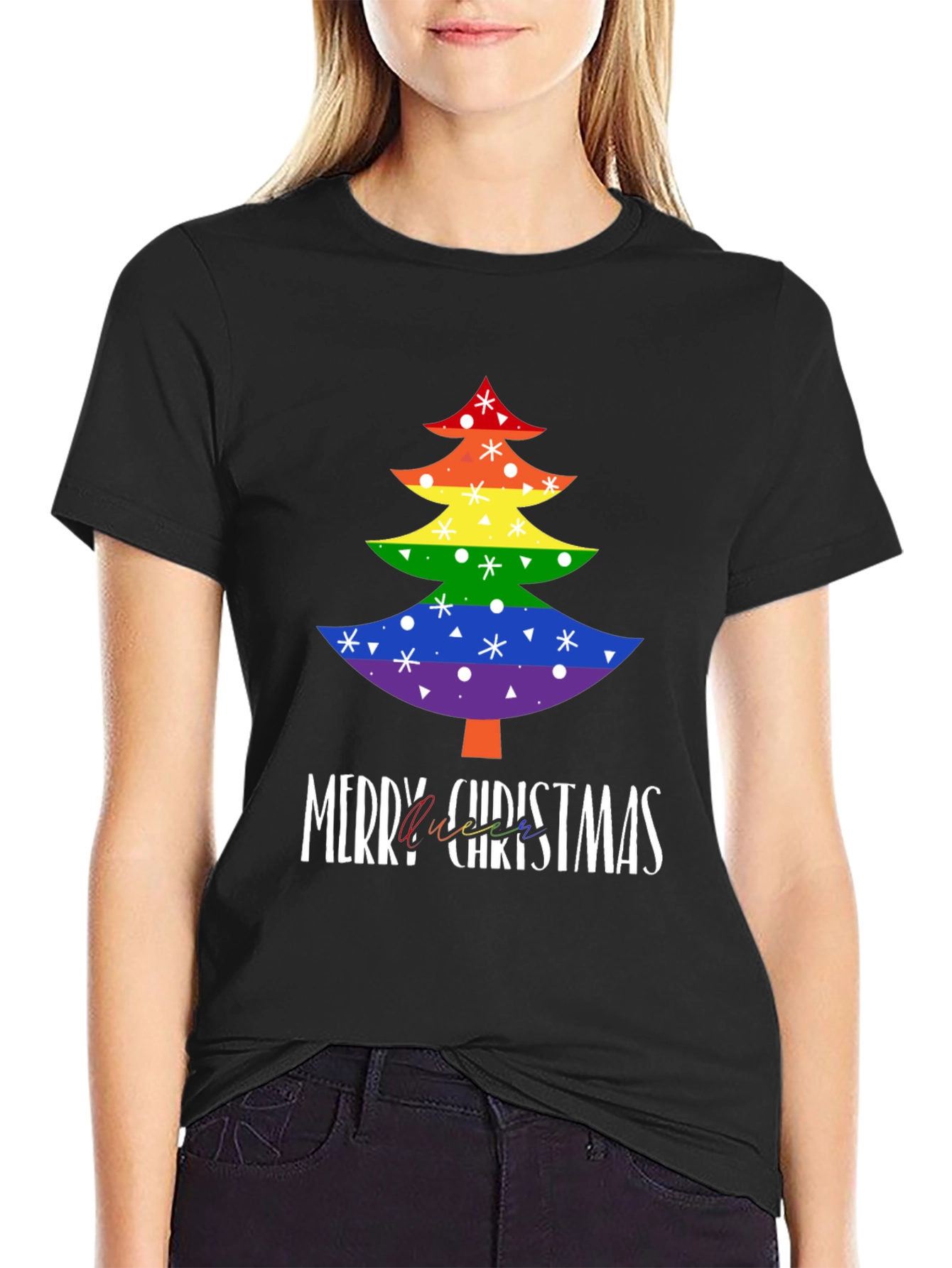 LGBTQ Rainbow Christmas Tree Graphic Tee