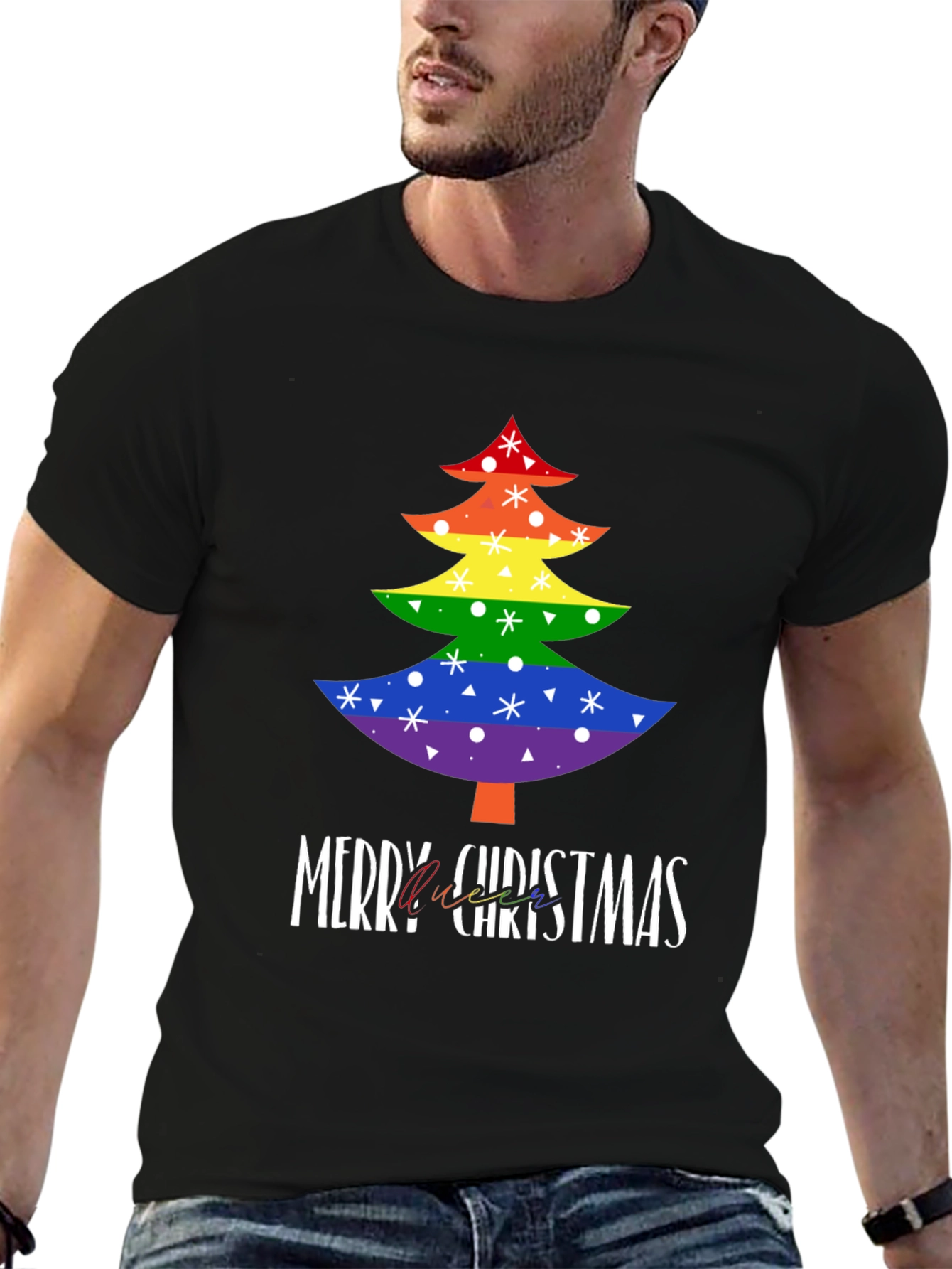 LGBTQ Rainbow Christmas Tree Graphic Tee
