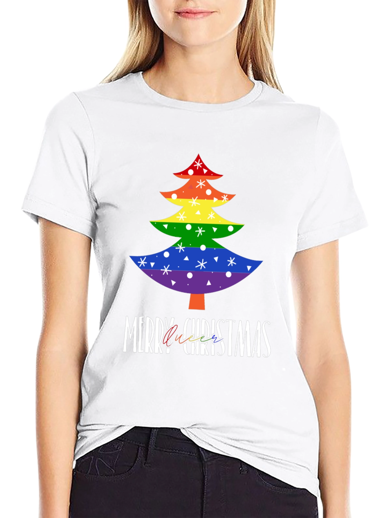 LGBTQ Rainbow Christmas Tree Graphic Tee