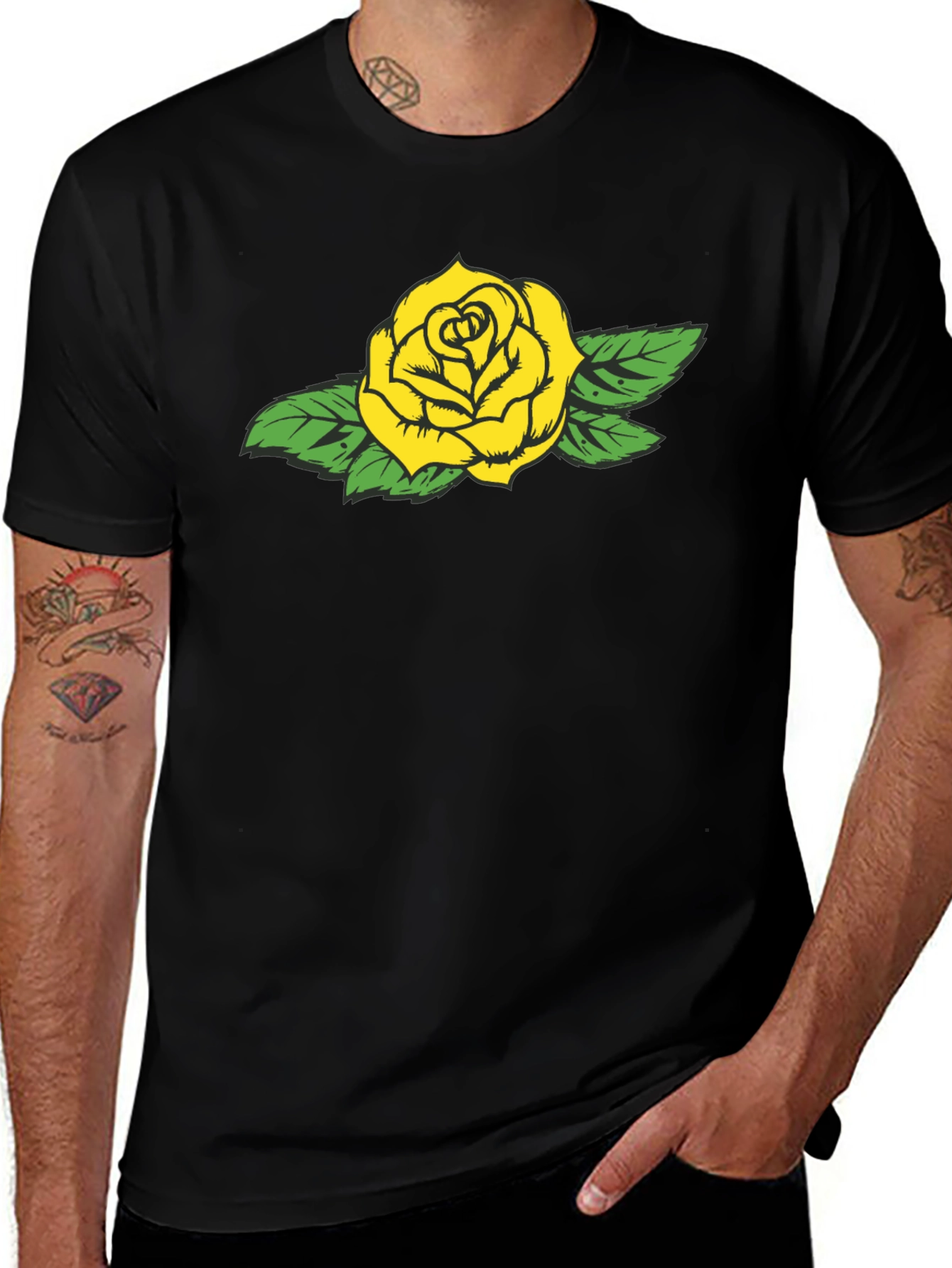 Yellow Rose Graphic Black Tee - Stylish Casual Wear