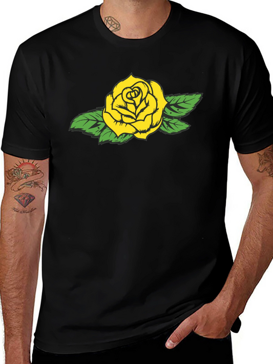 Yellow Rose Graphic Black Tee - Stylish Casual Wear