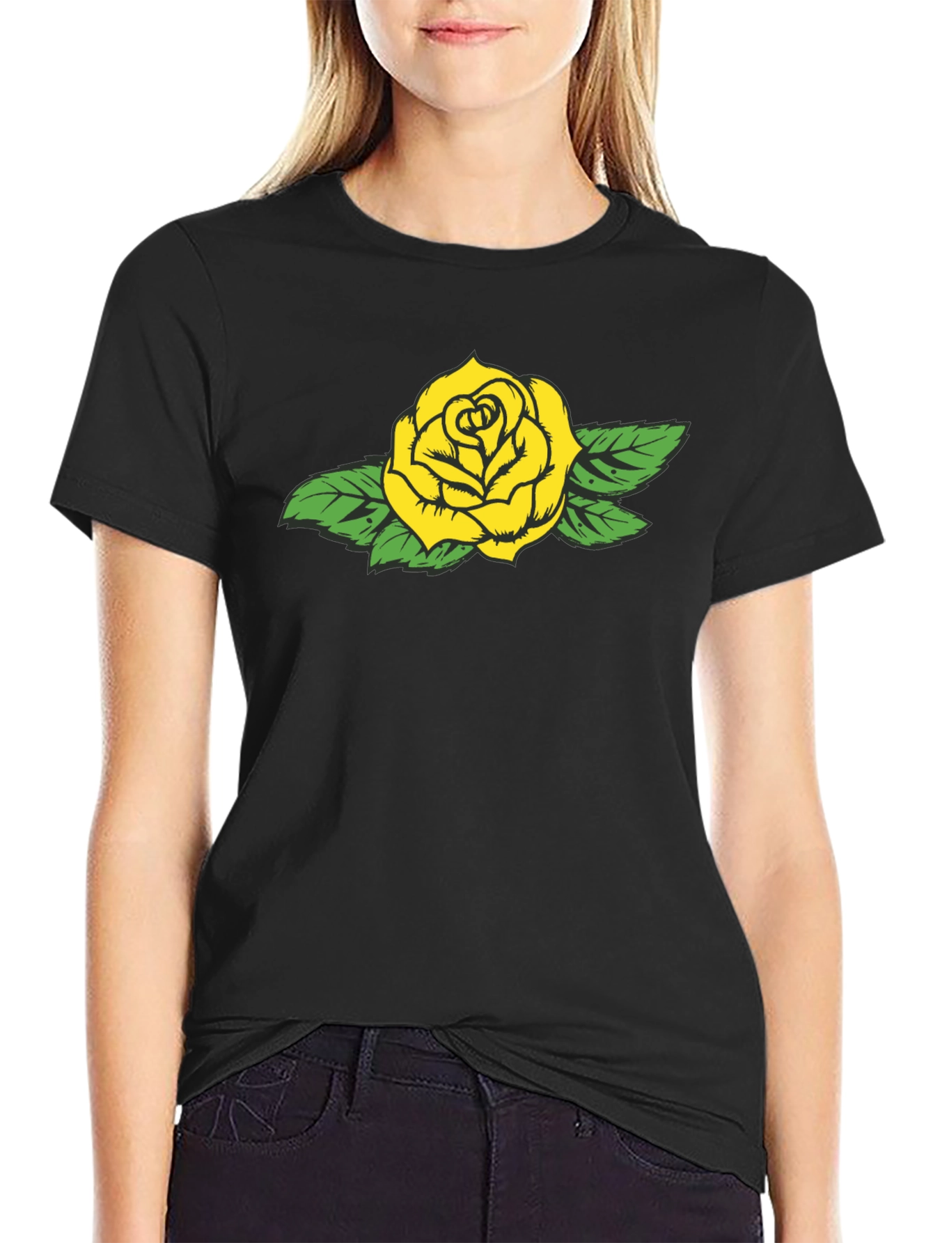 Yellow Rose Graphic Black Tee - Stylish Casual Wear