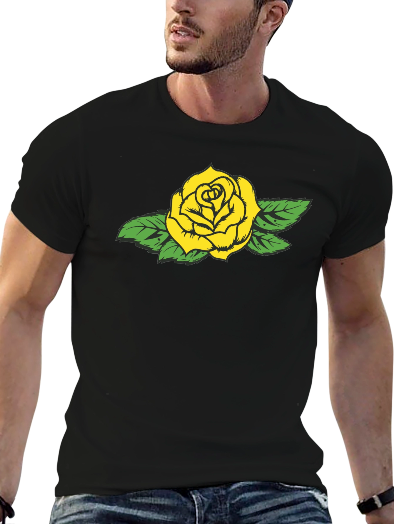 Yellow Rose Graphic Black Tee - Stylish Casual Wear