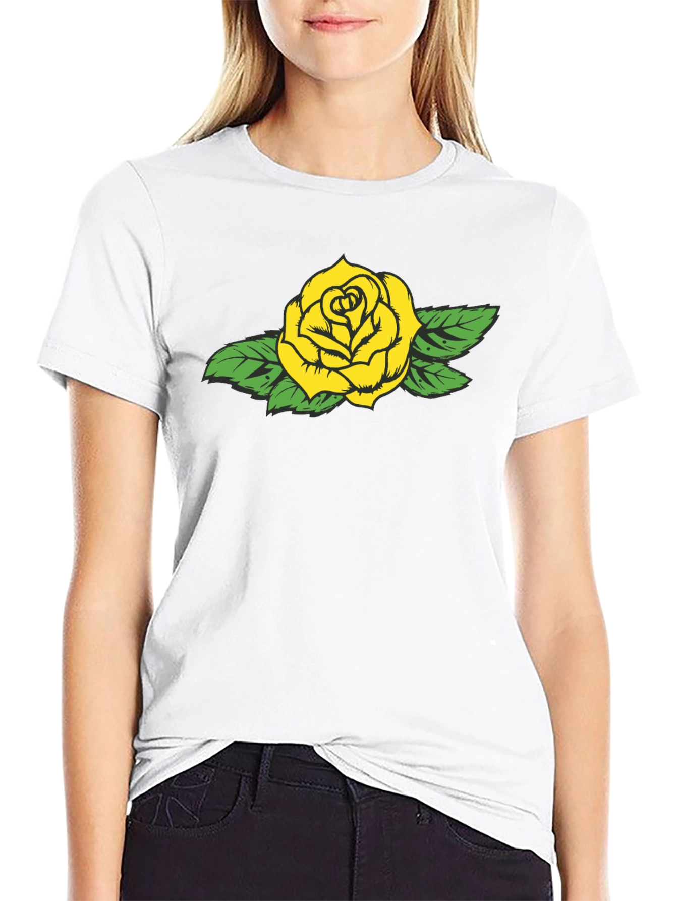 Yellow Rose Graphic Black Tee - Stylish Casual Wear
