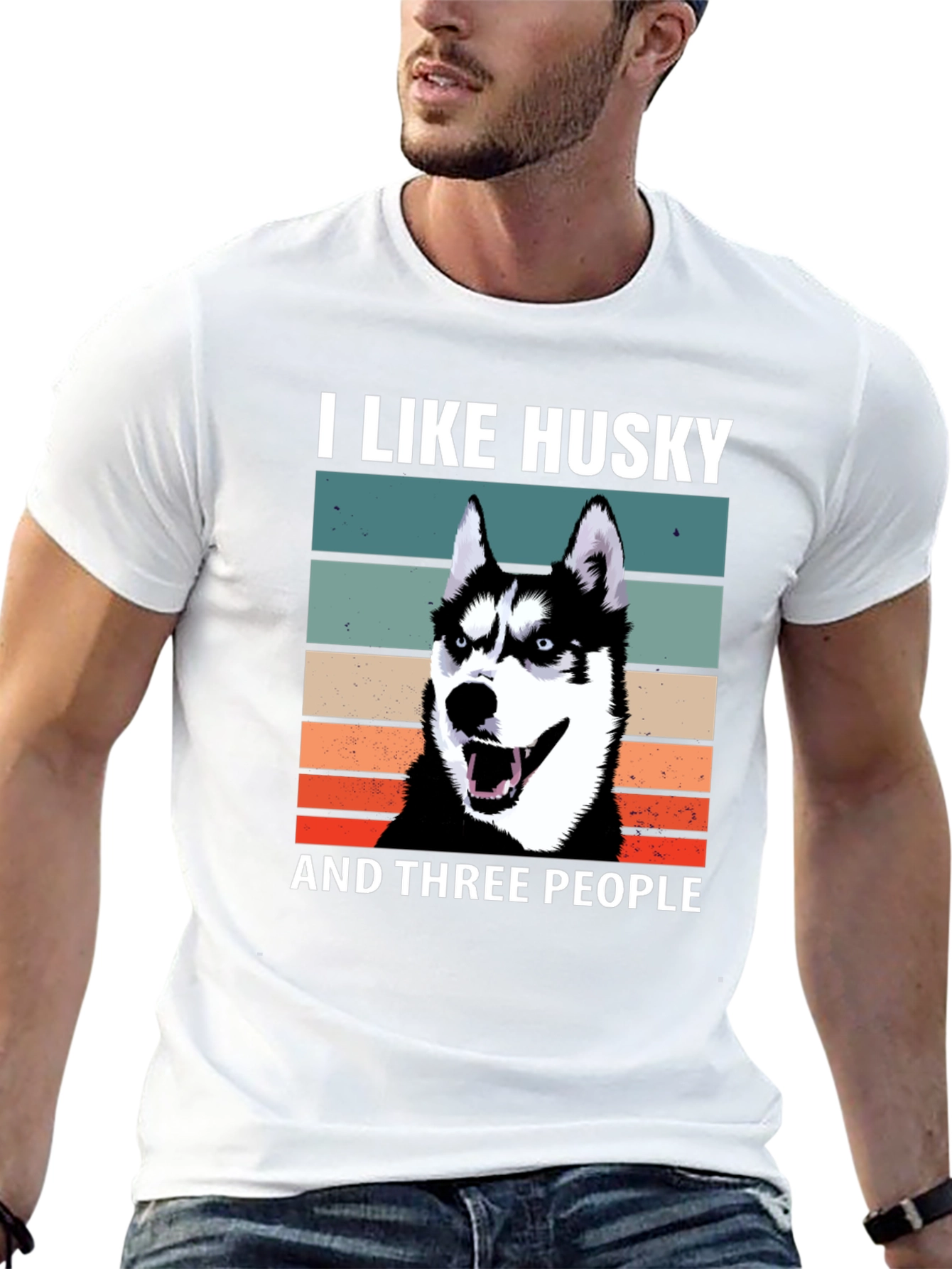 I Like Husky And Three People Black T-Shirt