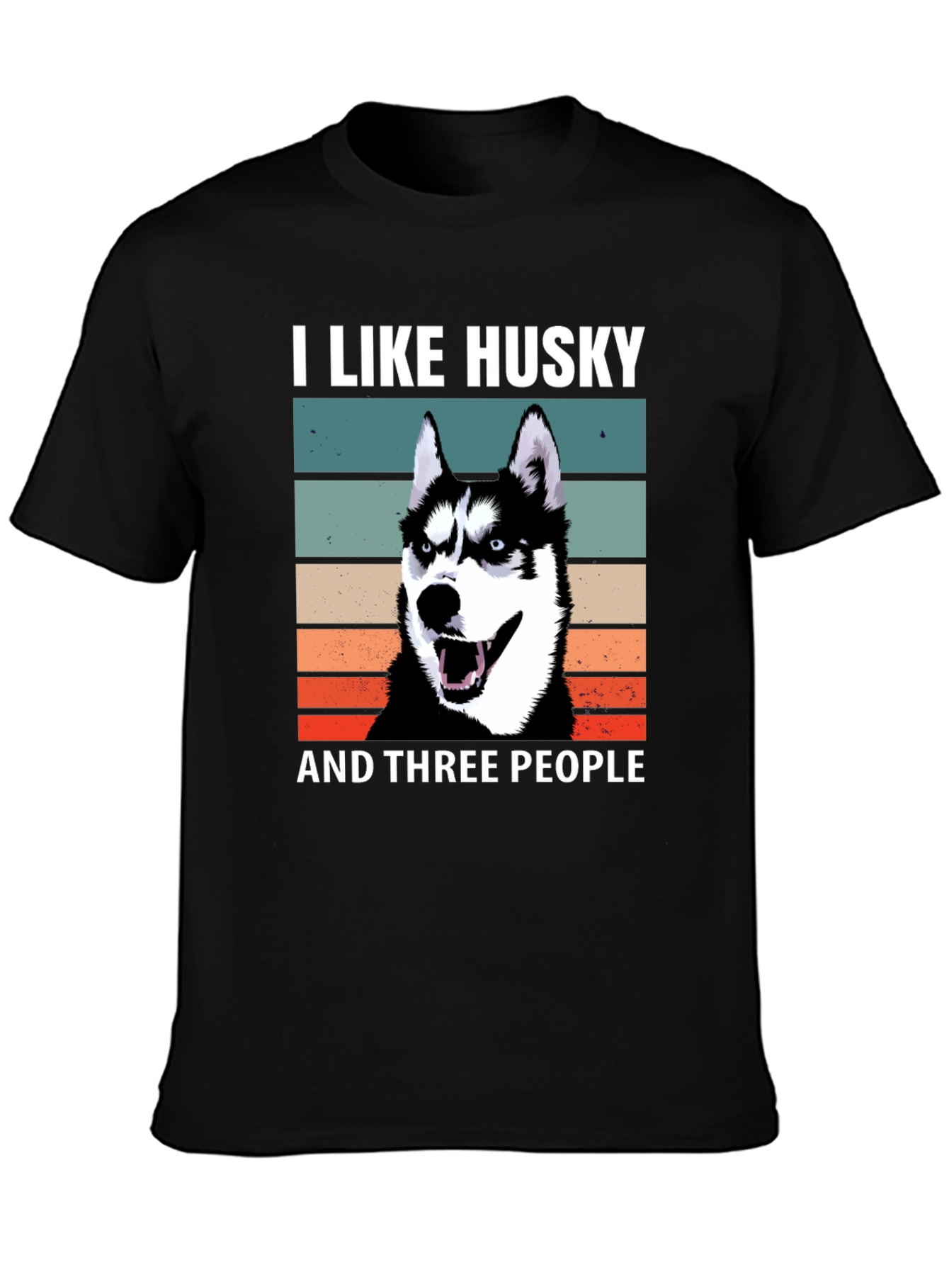 I Like Husky And Three People Black T-Shirt