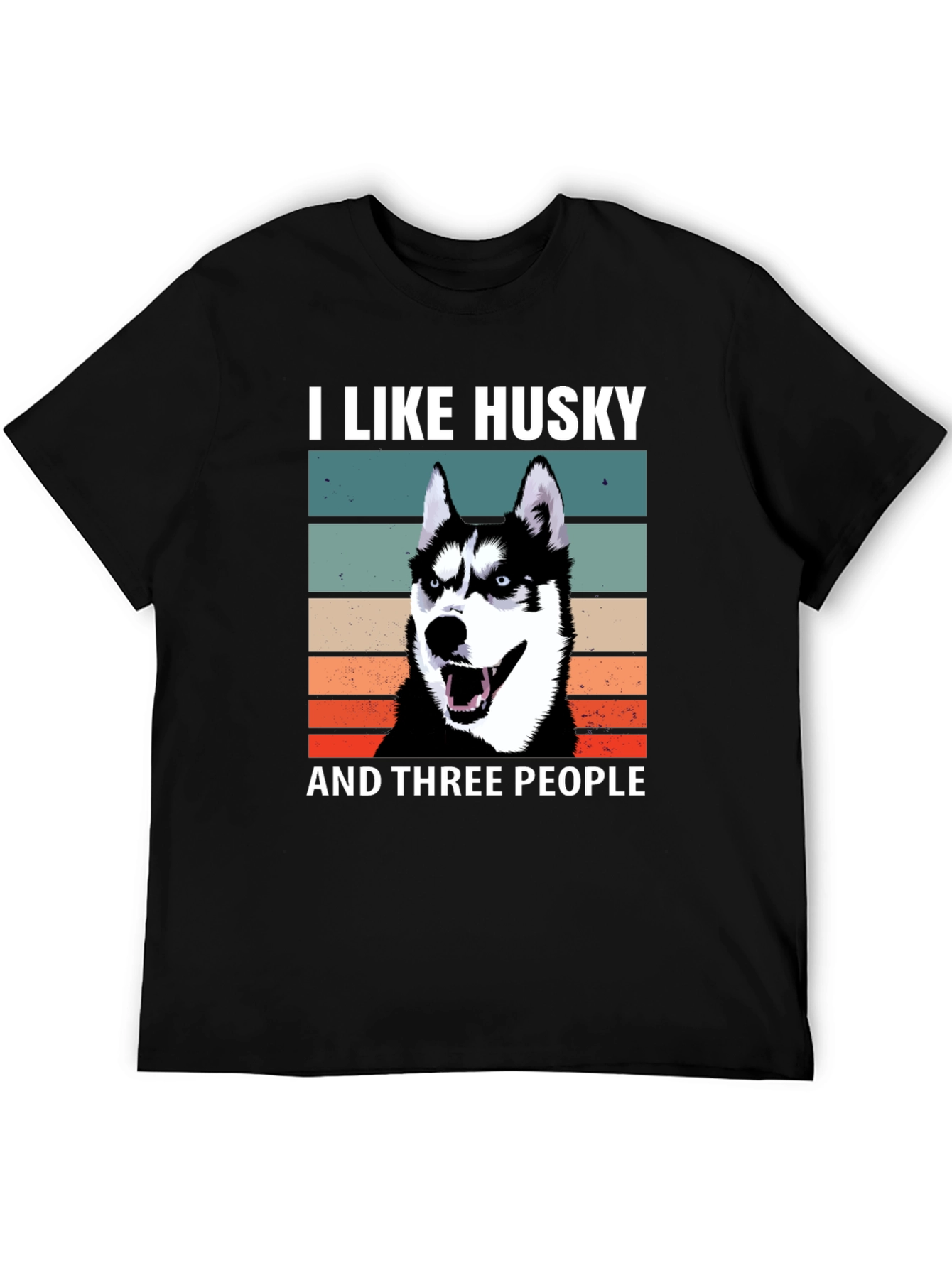 I Like Husky And Three People Black T-Shirt
