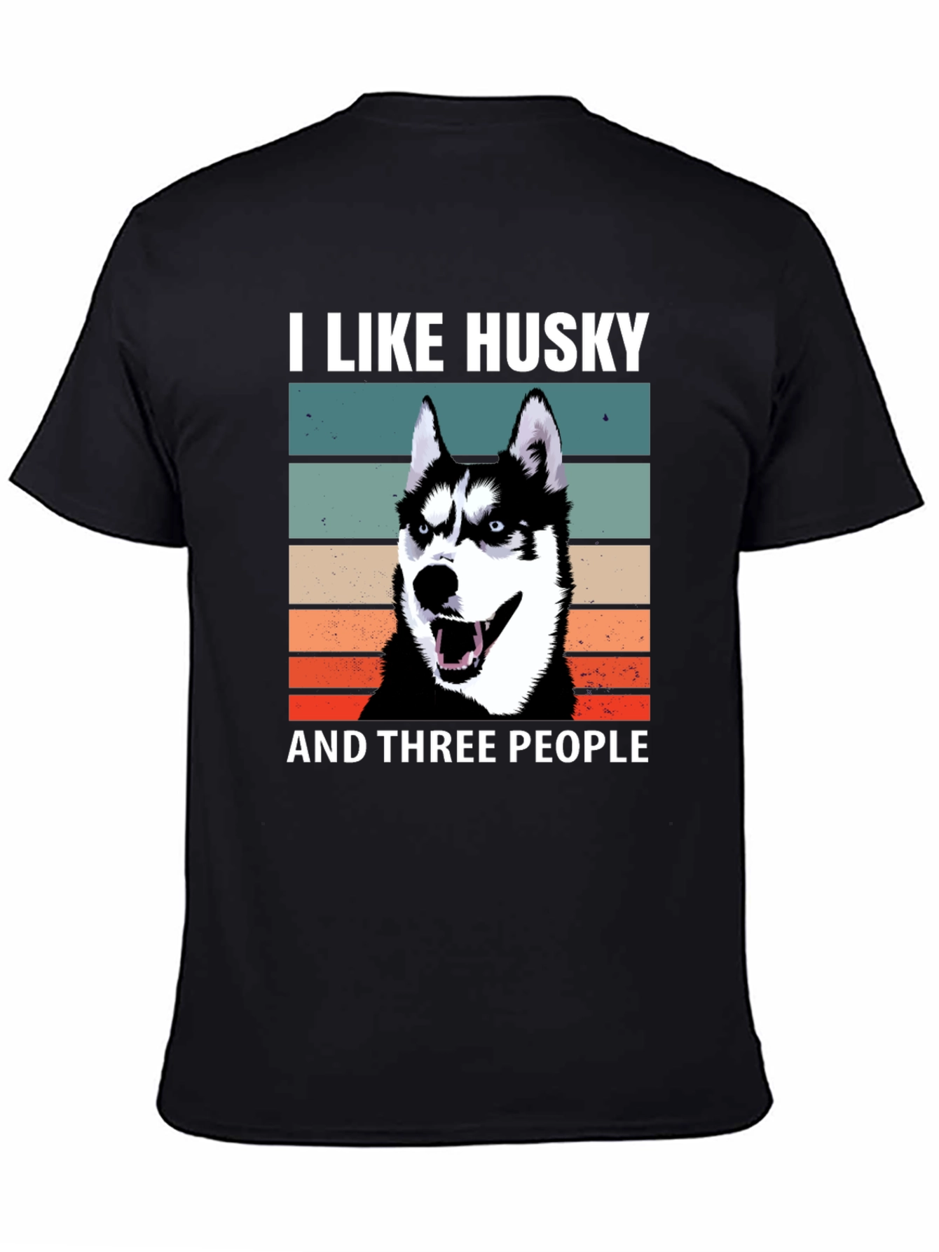 I Like Husky And Three People Black T-Shirt