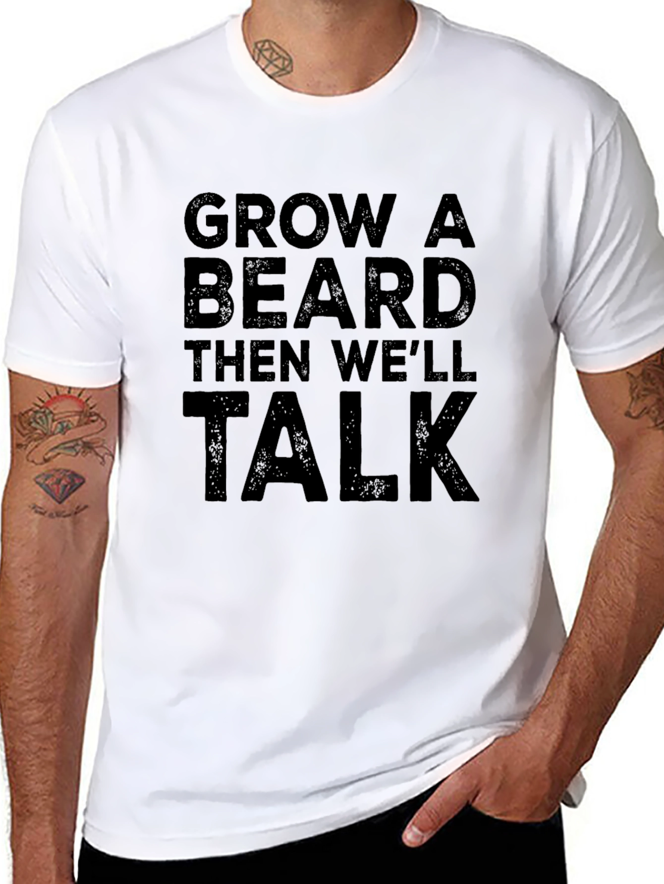 Grow A Beard Mens Black Graphic T-Shirt