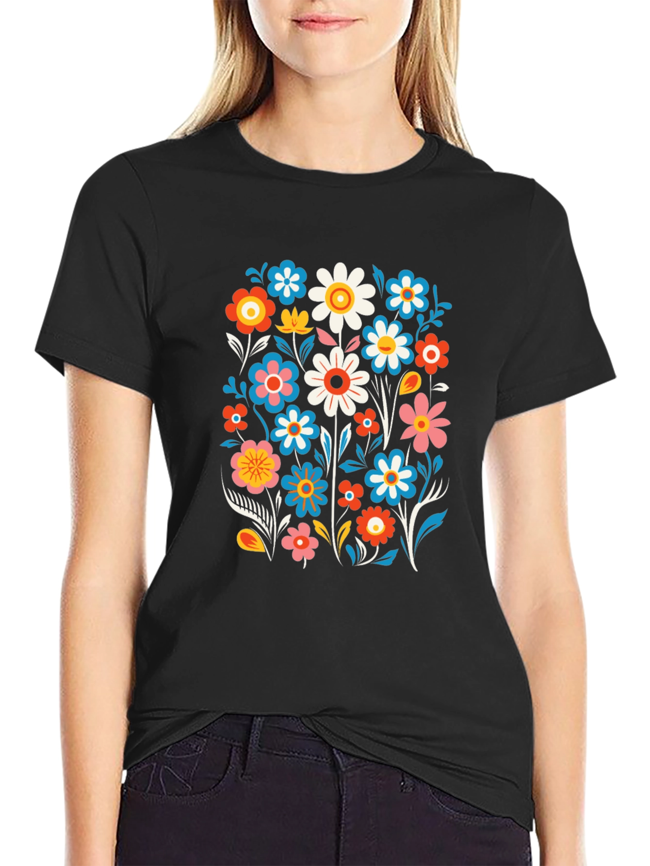 Retro Floral Graphic Tee - Black