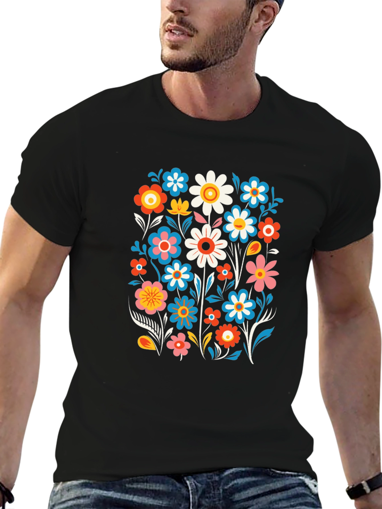 Retro Floral Graphic Tee - Black