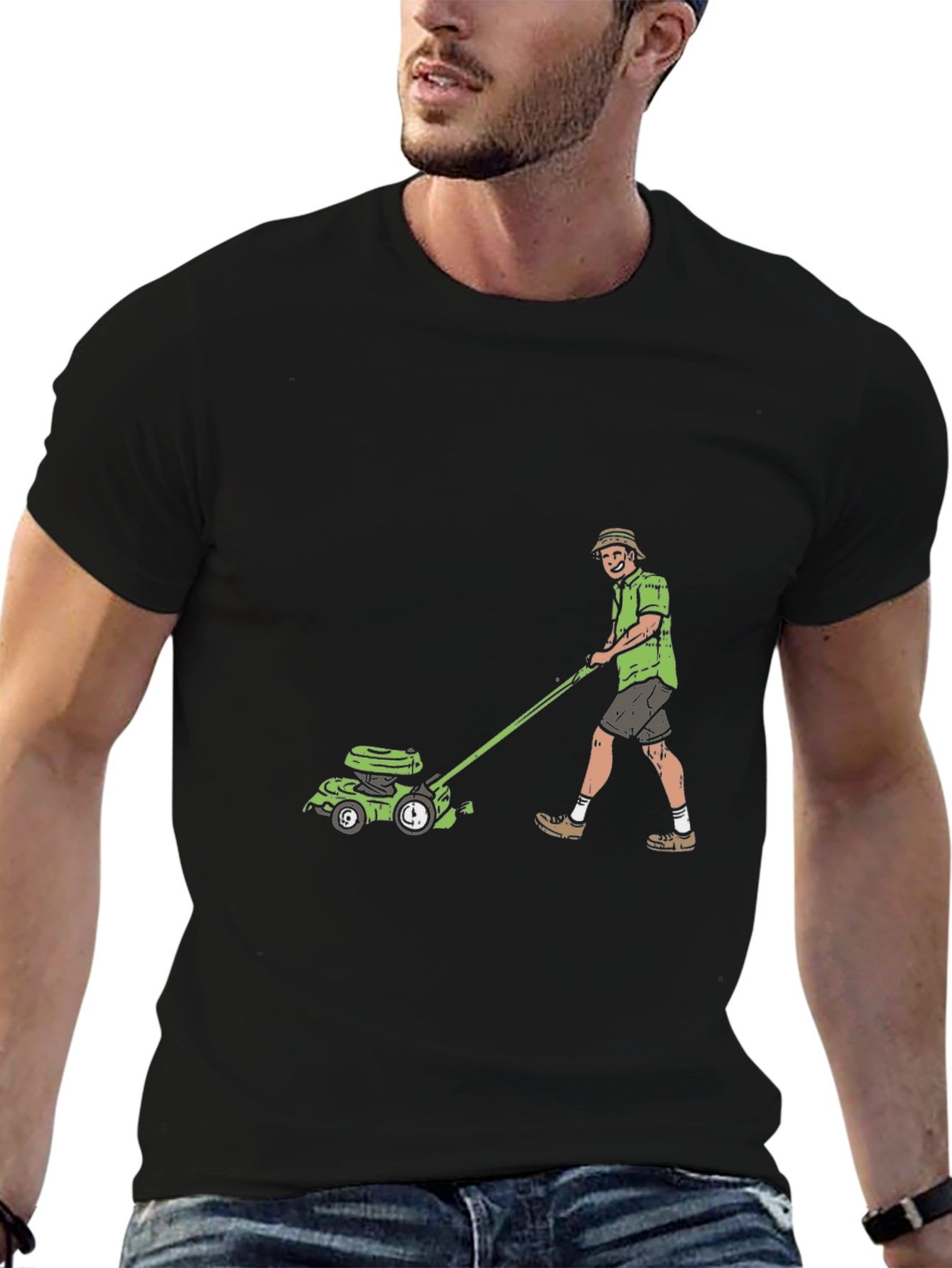 Man Mowing Lawn Graphic Tee