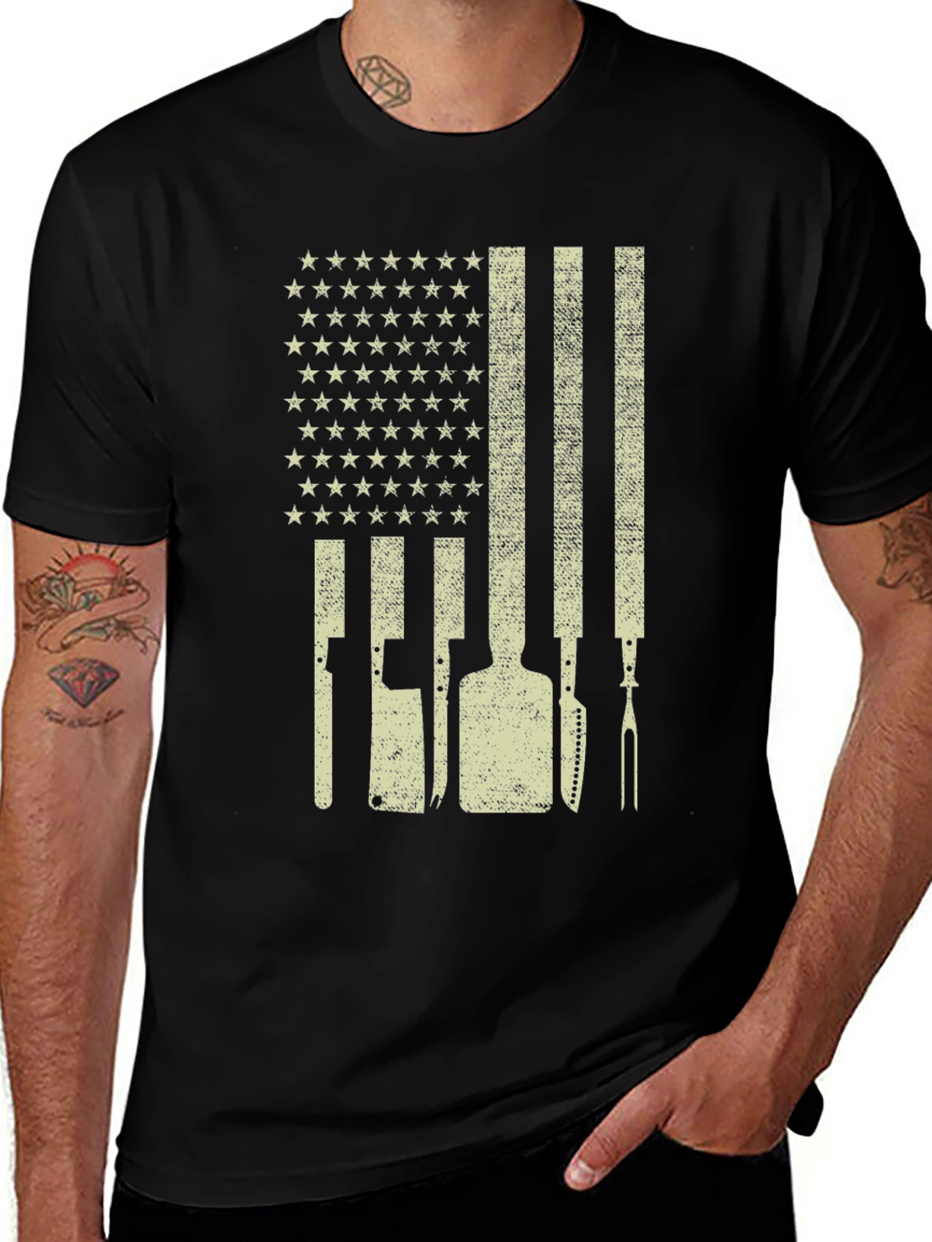 Patriotic Butcher T-Shirt - American Flag Culinary Design