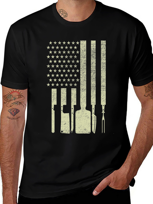 Patriotic Butcher T-Shirt - American Flag Culinary Design