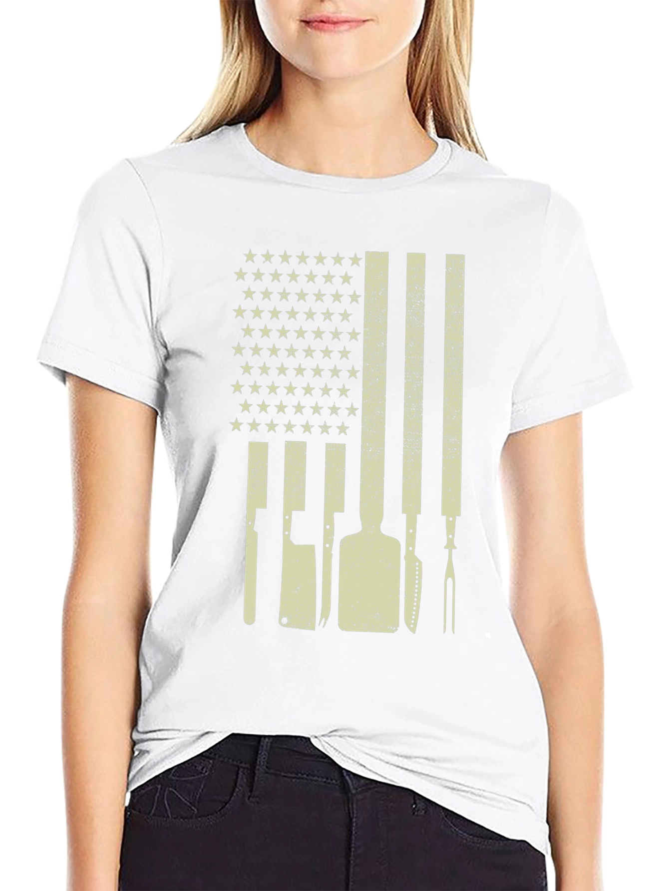 Patriotic Butcher T-Shirt - American Flag Culinary Design