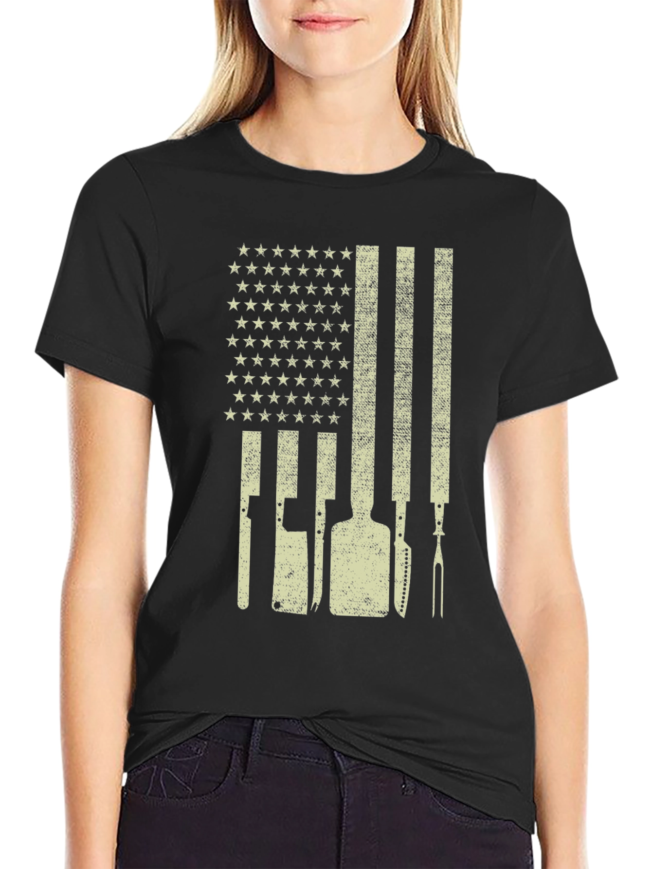Patriotic Butcher T-Shirt - American Flag Culinary Design