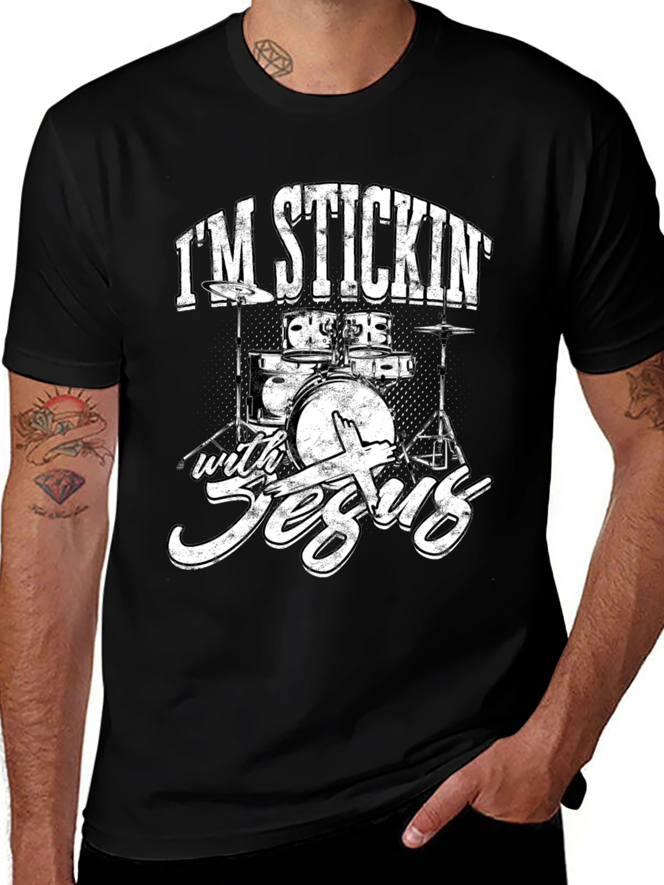 Im Stickin with Jesus Drummer Graphic T-Shirt