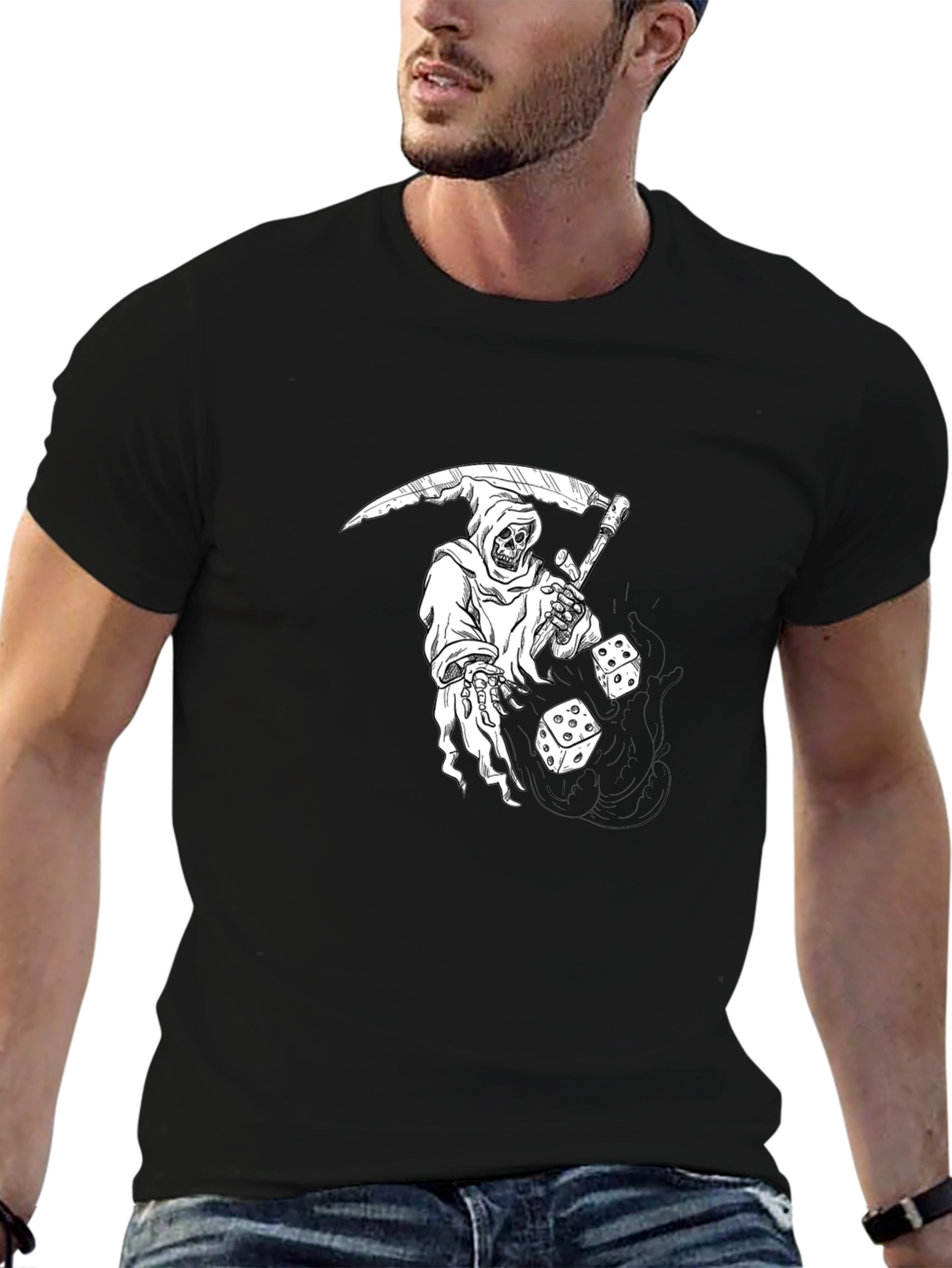 Grim Reaper Dice Graphic Tee - Black Cotton T-Shirt