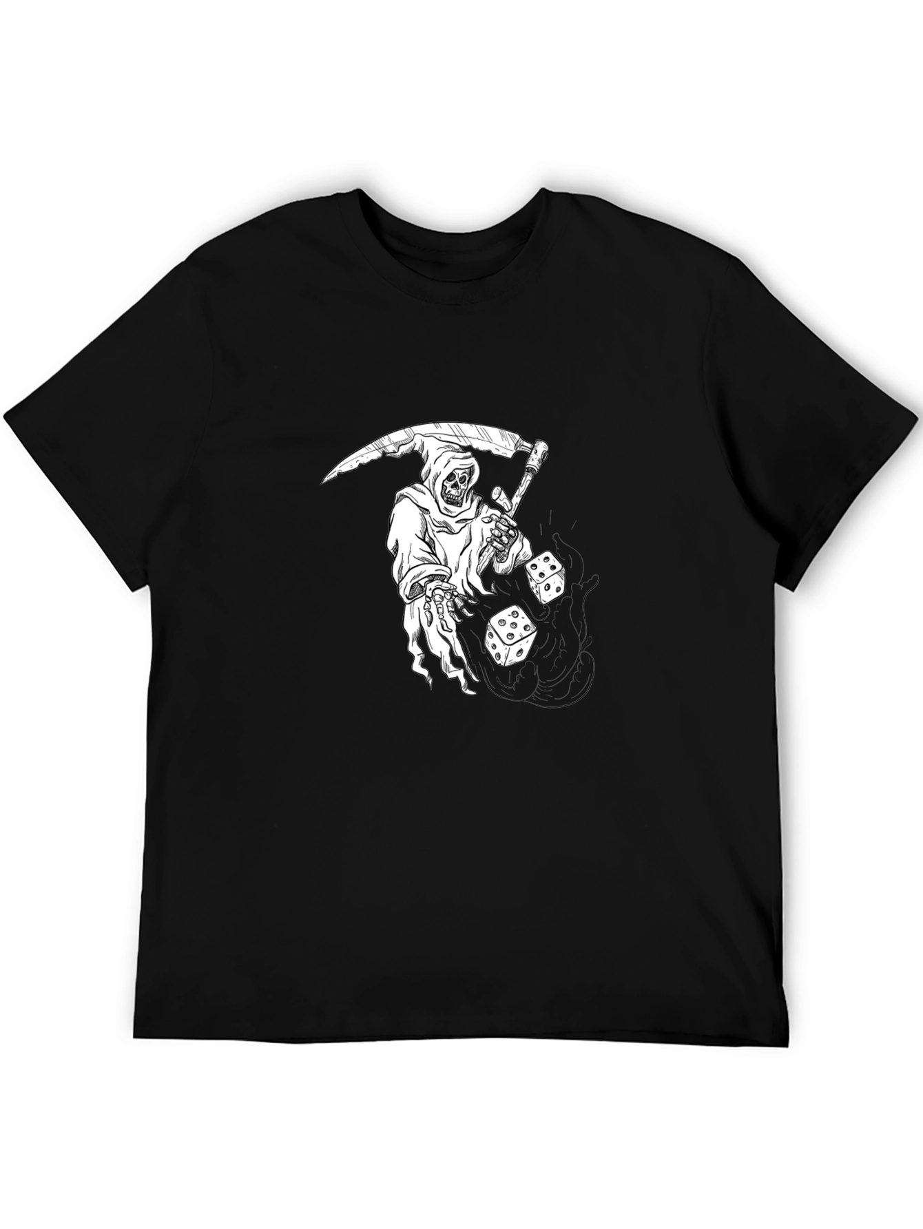 Grim Reaper Dice Graphic Tee - Black Cotton T-Shirt