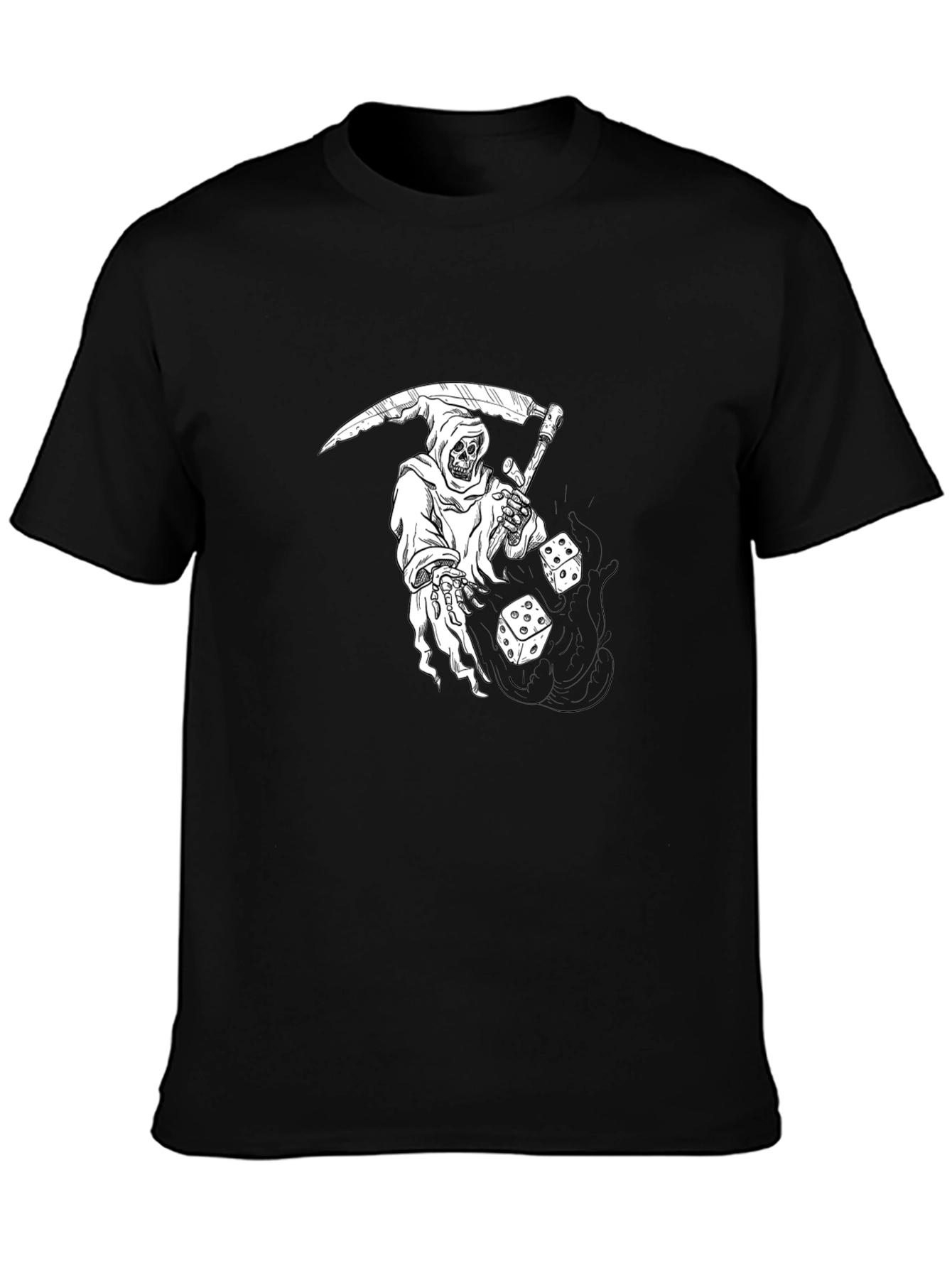 Grim Reaper Dice Graphic Tee - Black Cotton T-Shirt