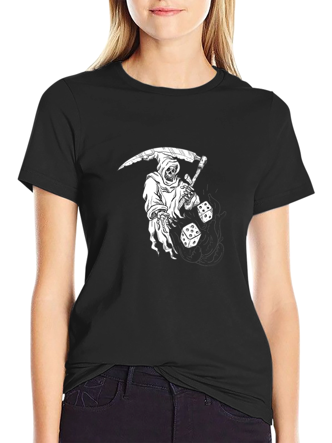 Grim Reaper Dice Graphic Tee - Black Cotton T-Shirt