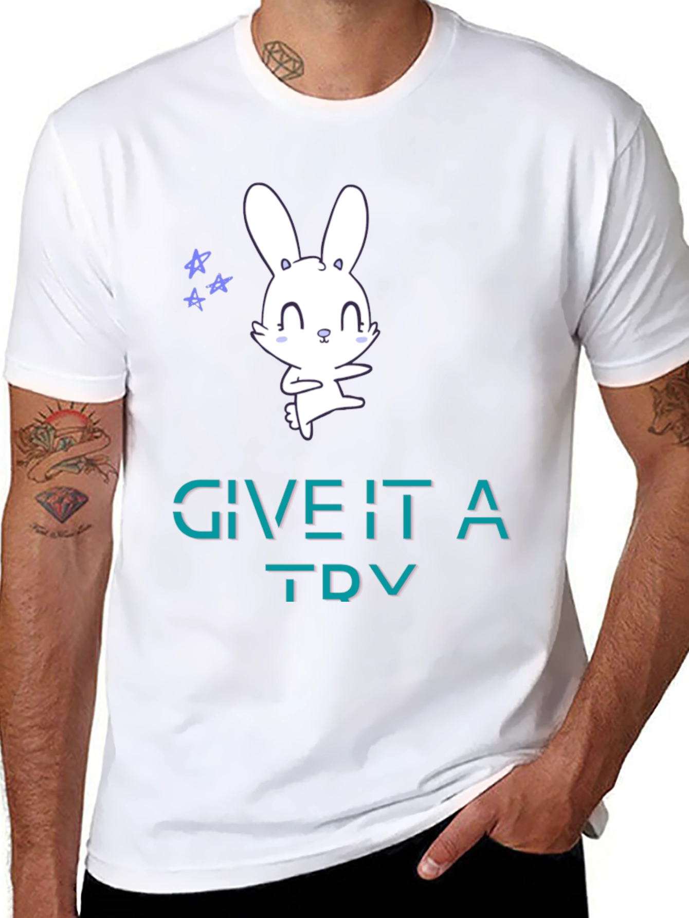 Cute Bunny Tee: Give It A Try Graphic T-Shirt