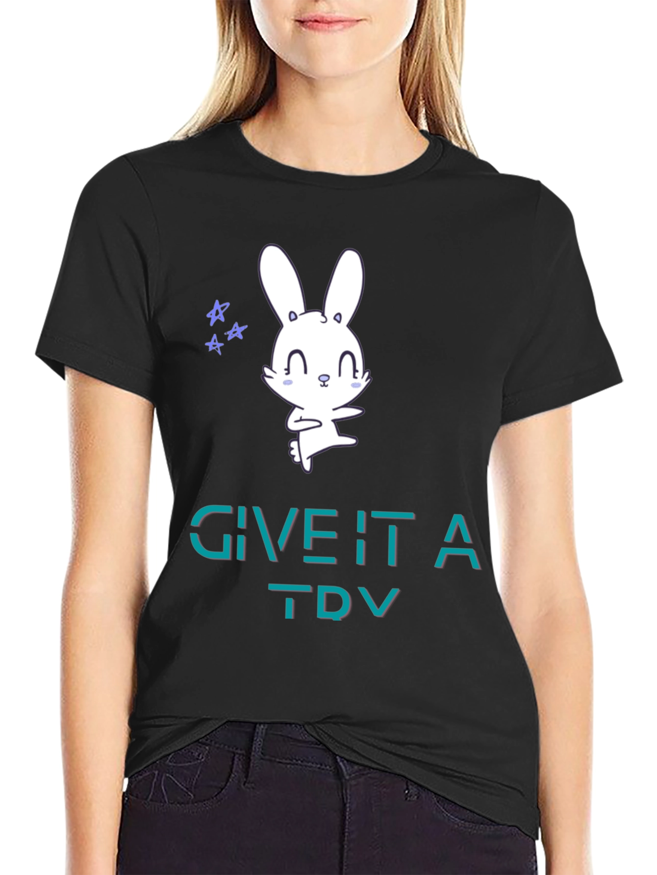 Cute Bunny Tee: Give It A Try Graphic T-Shirt